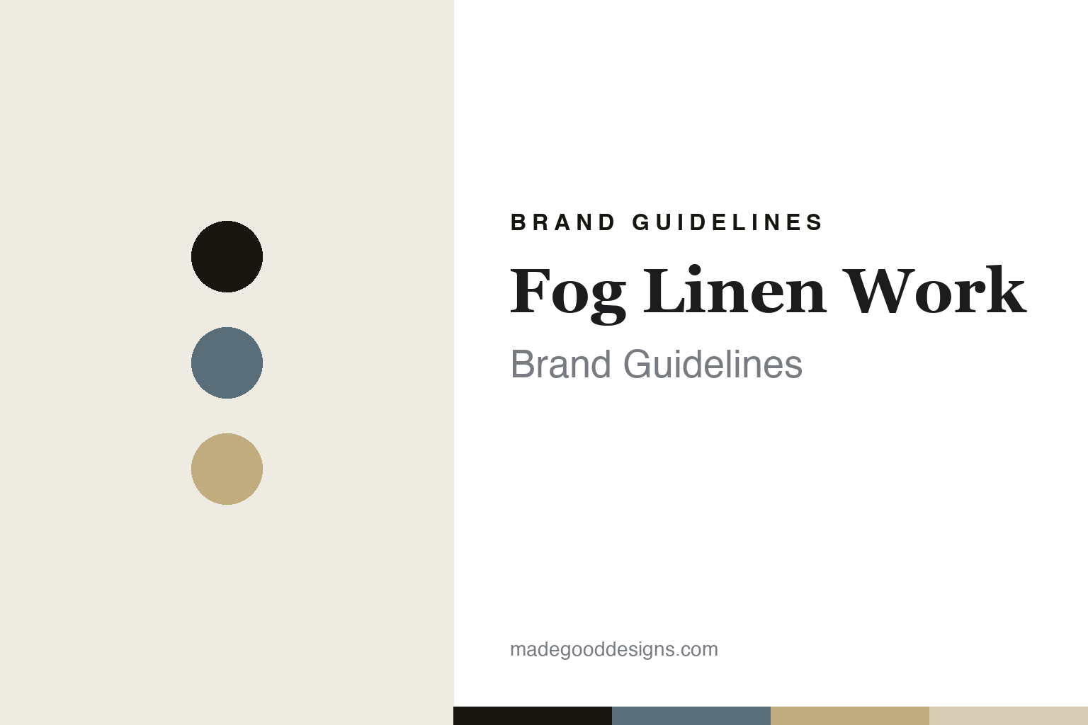 Fog Linen Work brand guidelines — abstract colour-disc homage in grey-blue and flax (not the Fog Linen Work textiles or packaging)