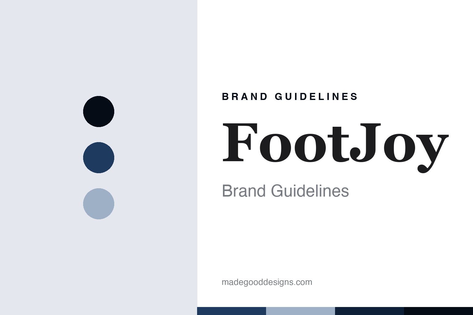 FootJoy brand guidelines — abstract homage cover in heritage navy and sky, heritage-shoe-serif register