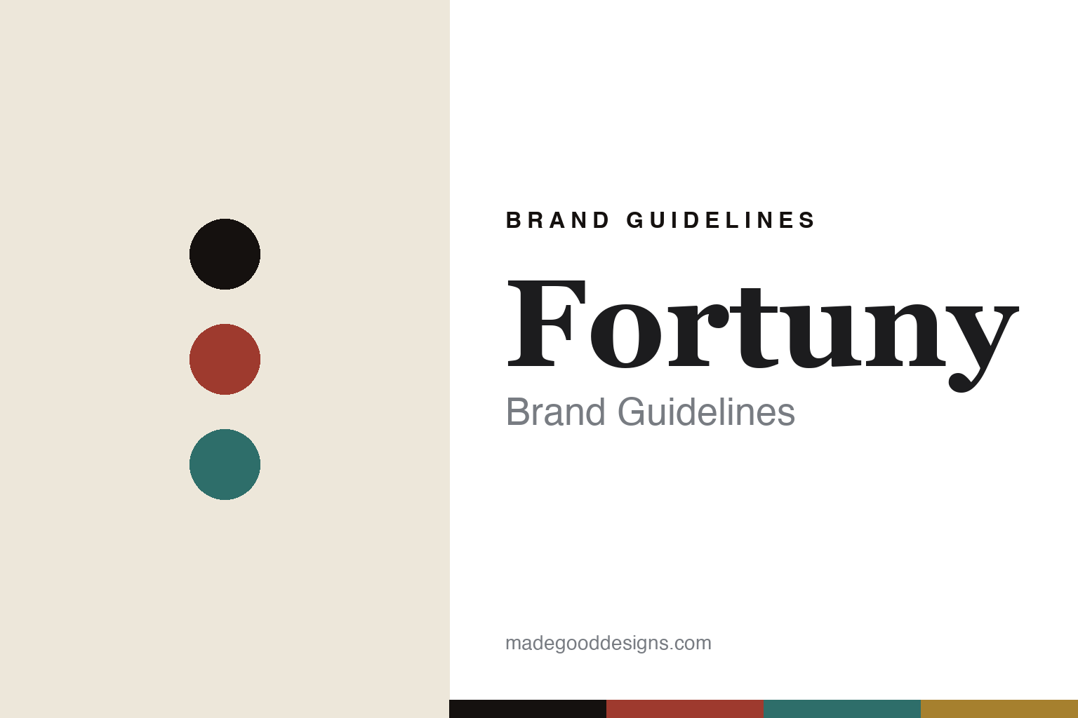 Fortuny brand guidelines cover — pomegranate-and-gold palette with abstract colour-disc homage (not the Fortuny prints)