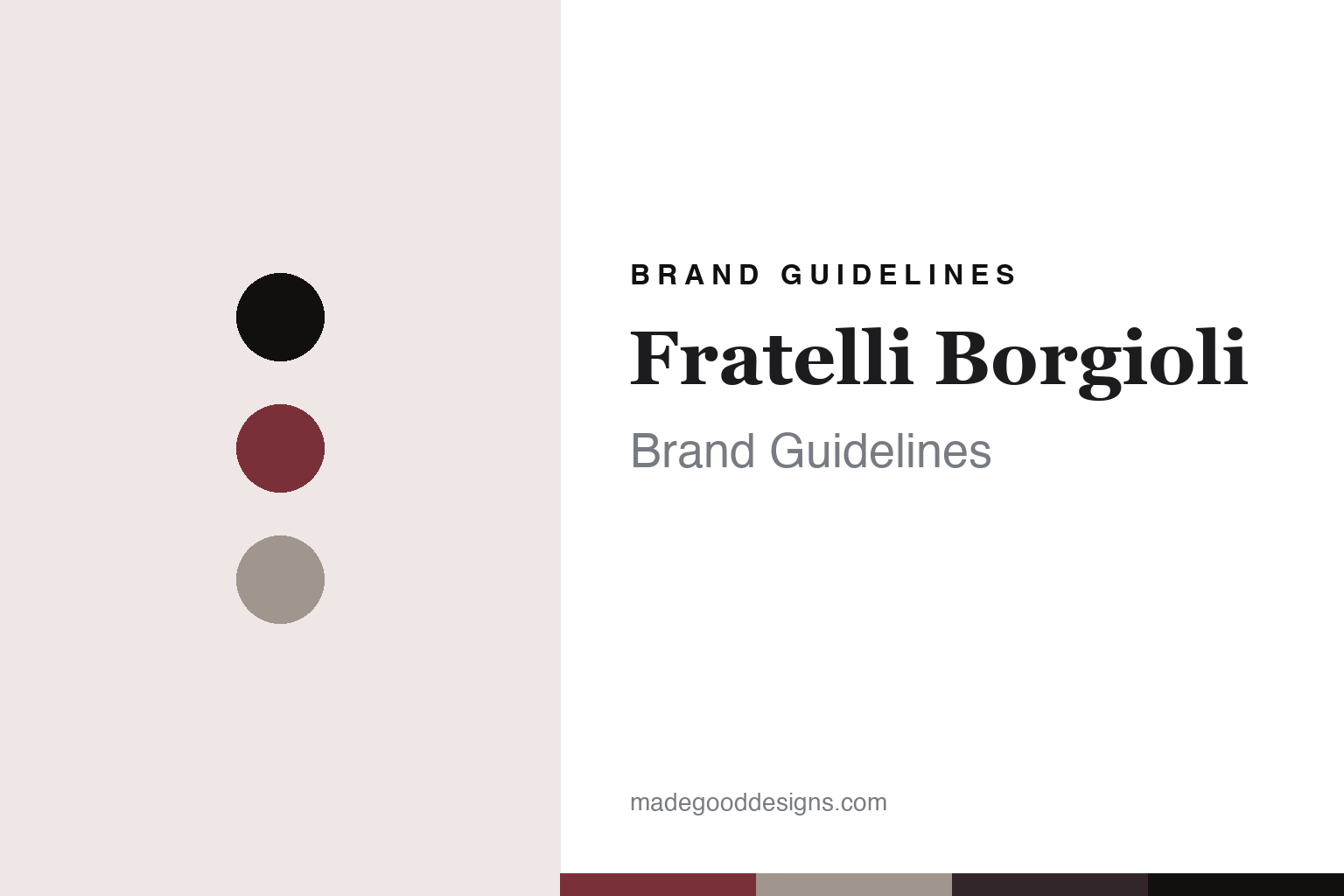 Abstract brand-guidelines cover for Fratelli Borgioli — burgundy-sole colour discs and leather-texture swatches (original homage; not a Fratelli Borgioli shoe, last or logo).
