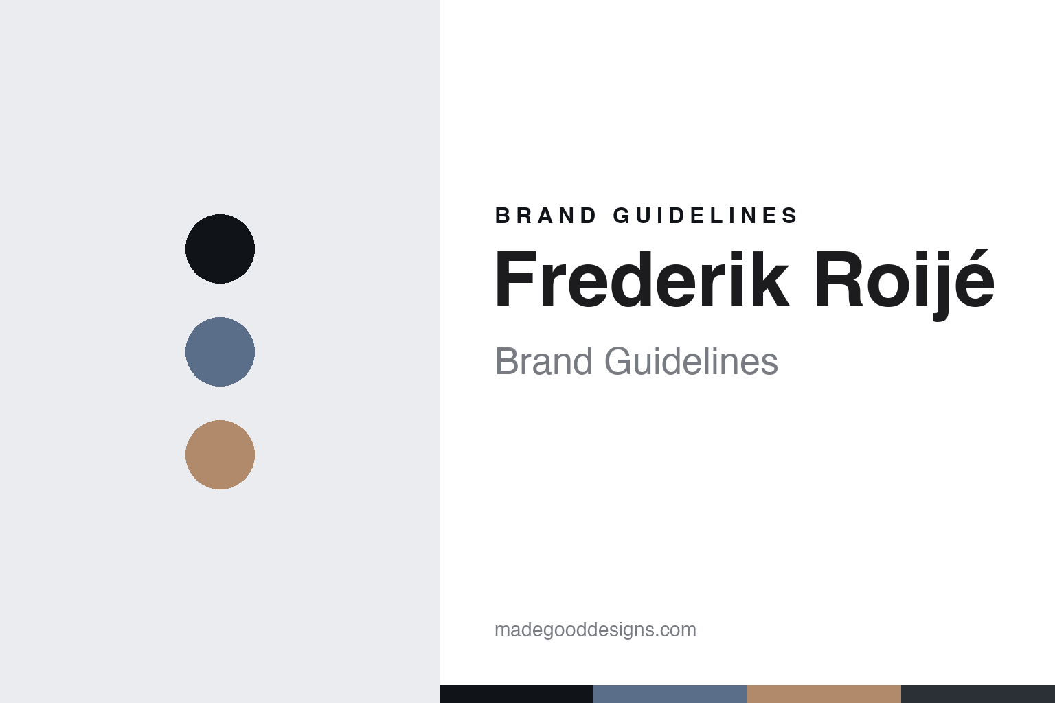 Frederik Roije brand guidelines — abstract soft-blue-and-clay homage cover (colour discs and texture; not a Frederik Roije asset)