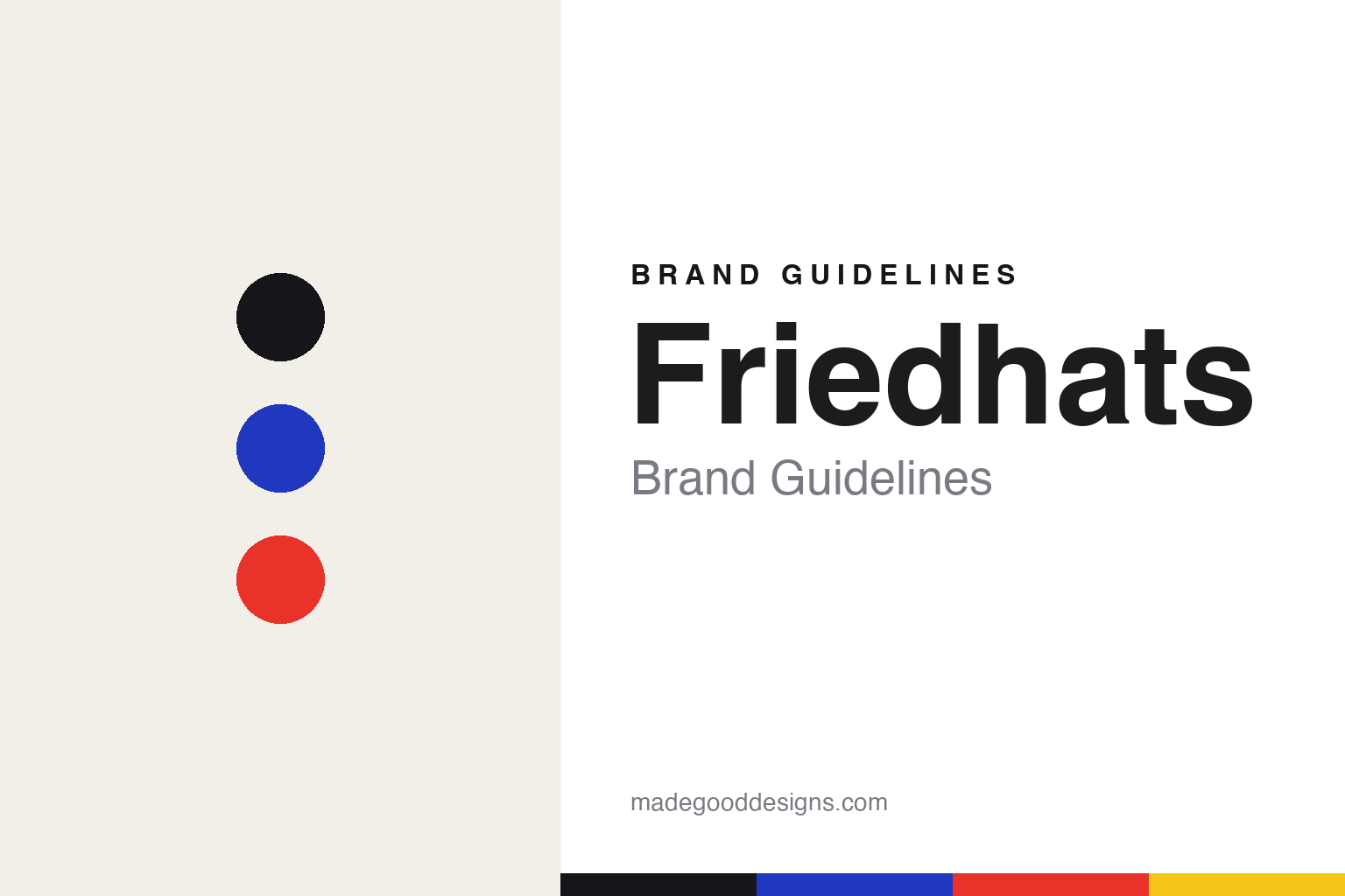 Friedhats brand guidelines — abstract colour-disc homage cover in pop-art primaries