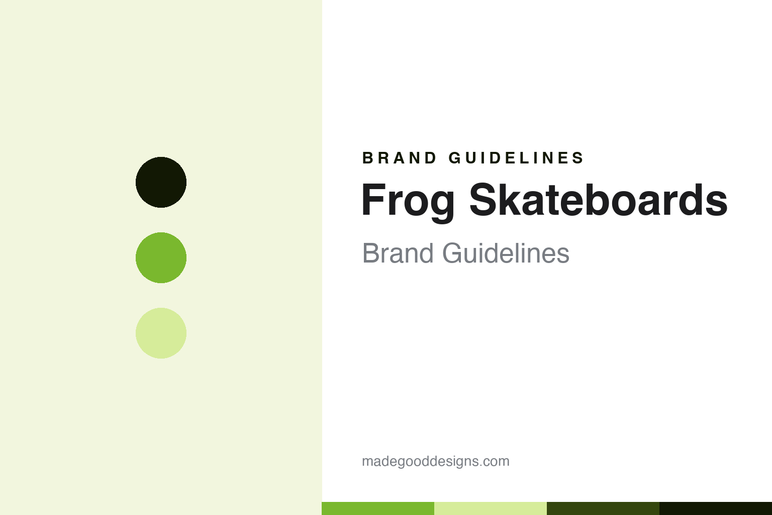 Frog Skateboards brand guidelines cover - abstract lime colour discs on maple veneer texture, unofficial homage