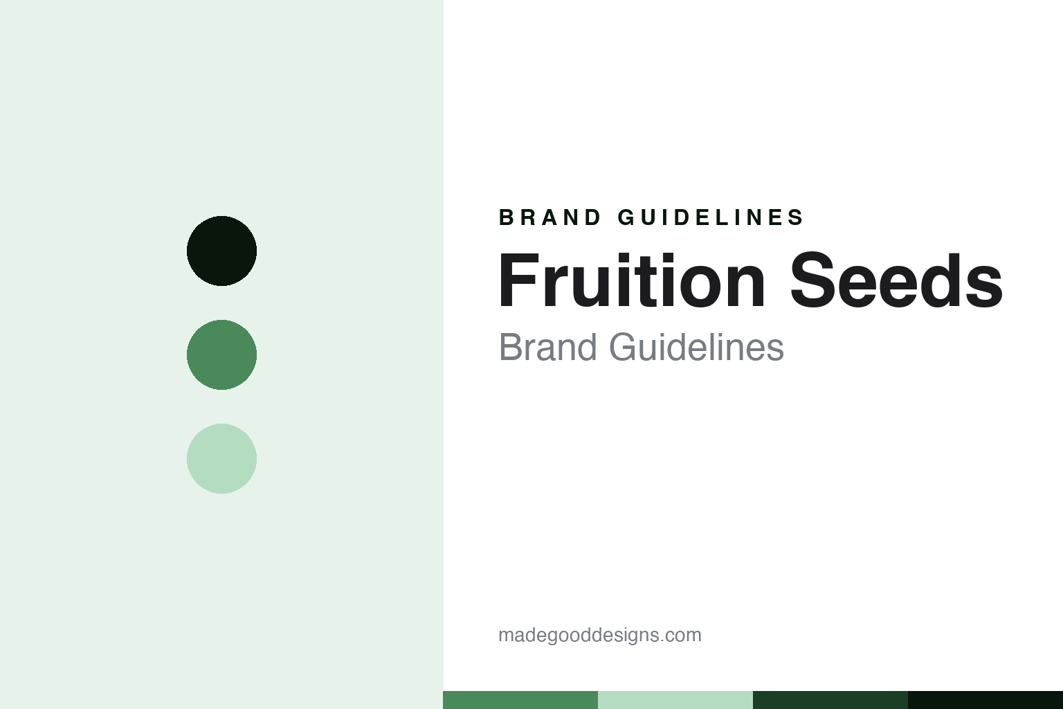 Fruition Seeds brand guidelines - abstract bioregional-green colour discs and seed-packet-paper texture, an unofficial design homage
