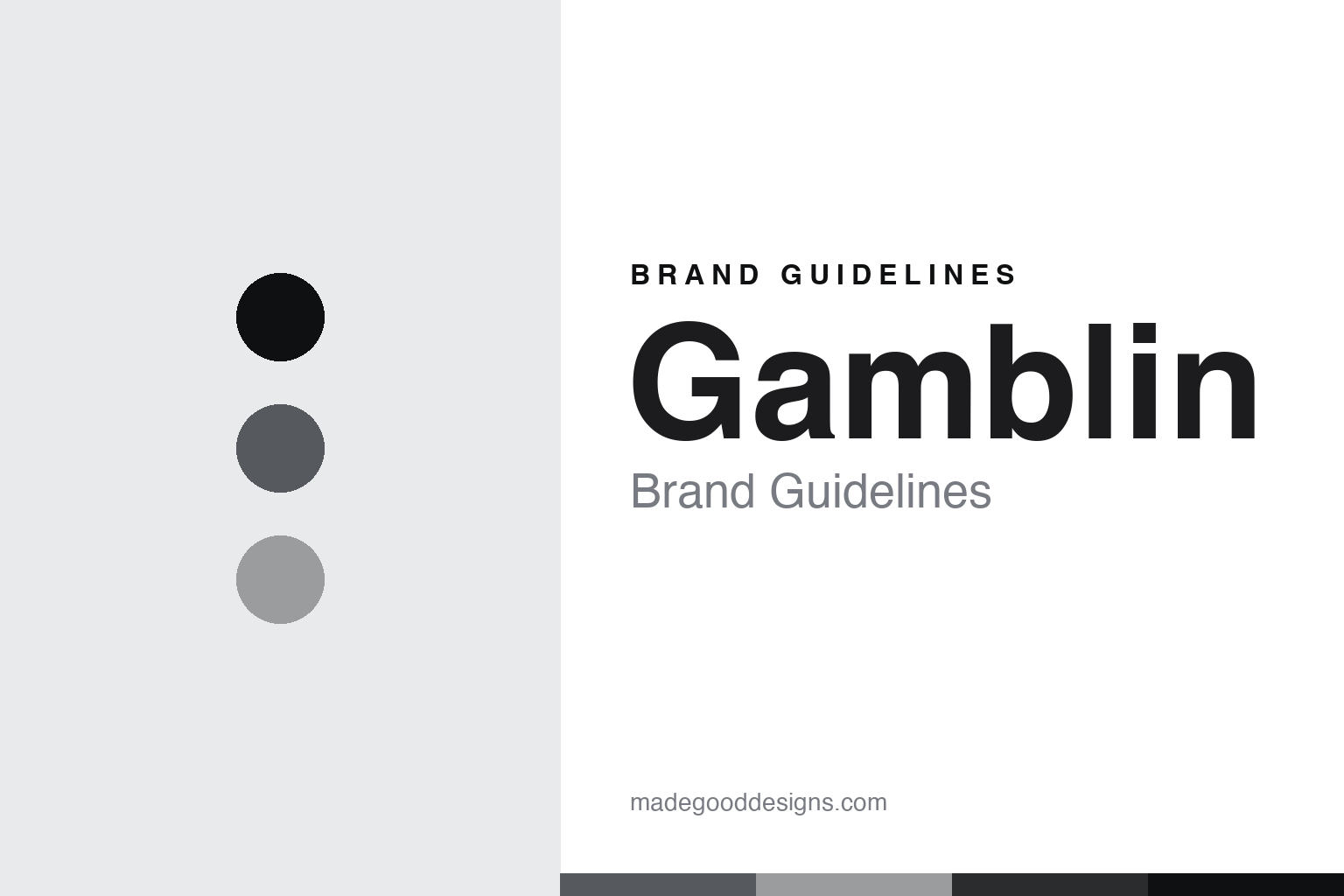 Abstract brand-guidelines cover for Gamblin — Torrit-grey colour discs and pigment-texture swatches (original homage; not a Gamblin colour, label or logo).