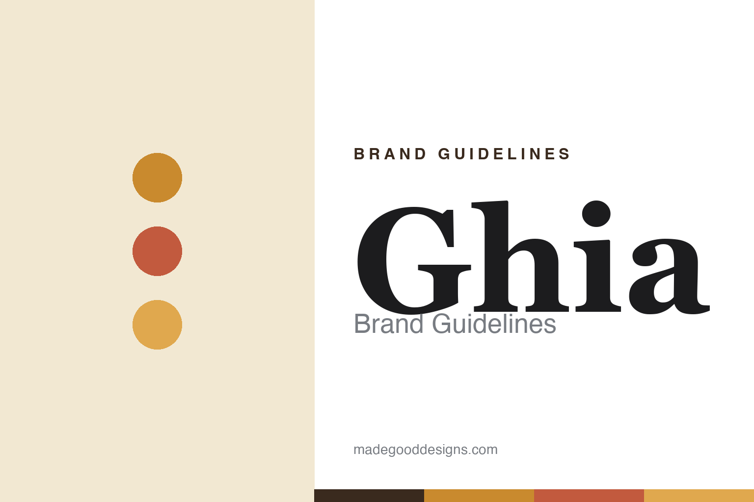 Ghia brand guidelines — abstract ochre 70s-Riviera homage cover