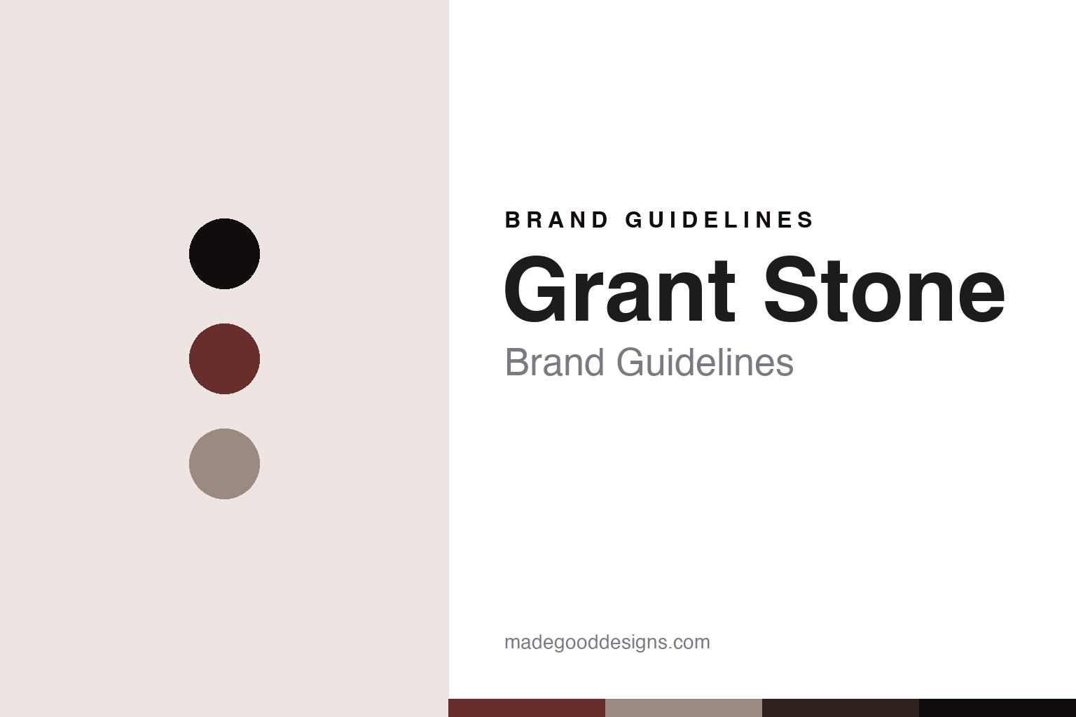 Abstract brand-guidelines cover for Grant Stone — Chromexcel-cordovan colour discs and leather-texture swatches (original homage; not a Grant Stone shoe, last or logo).