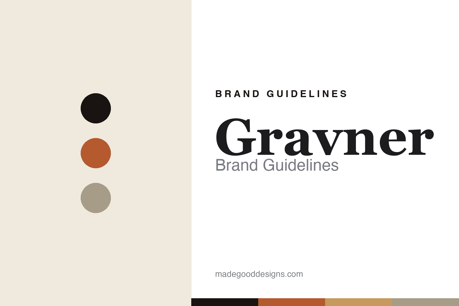 Gravner brand guidelines — abstract colour-disc homage cover in clay and ivory