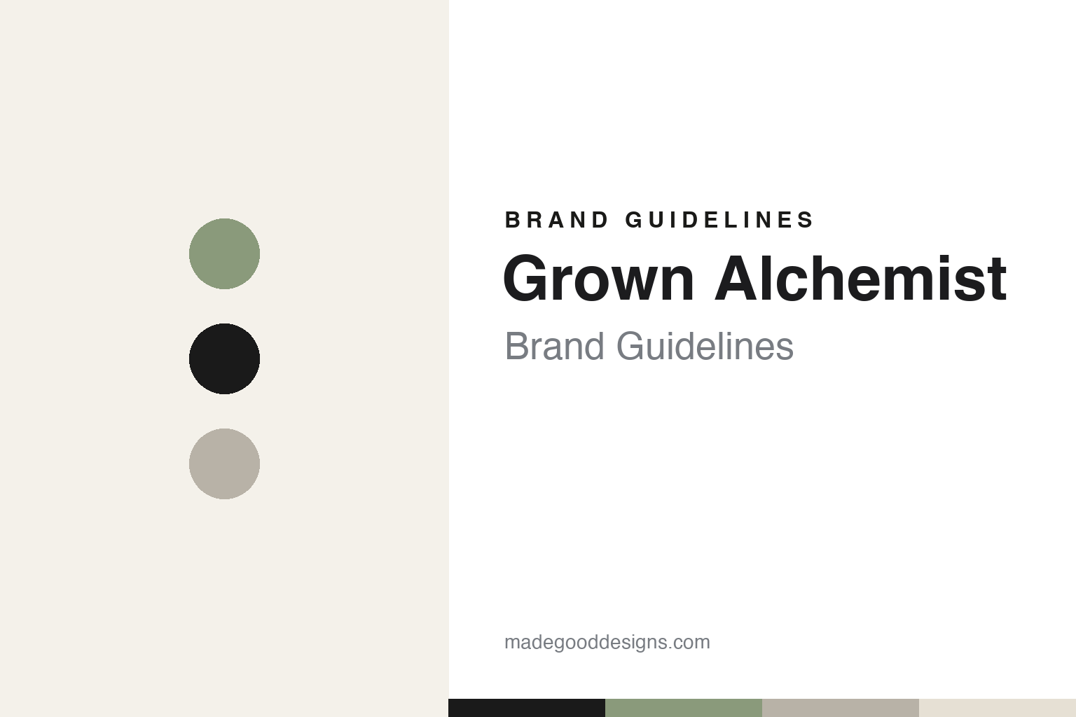 Grown Alchemist brand guidelines — abstract homage cover (off-white and sage palette; not a Grown Alchemist asset)