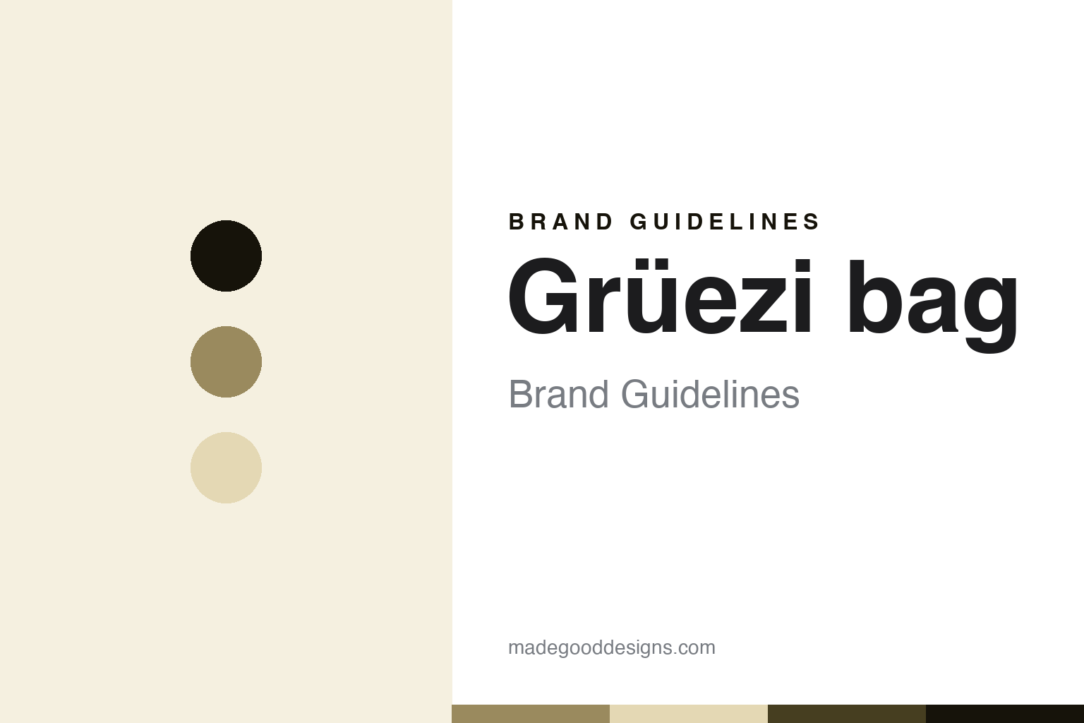 Gruezi bag brand guidelines cover - abstract oat colour discs and down-and-wool texture