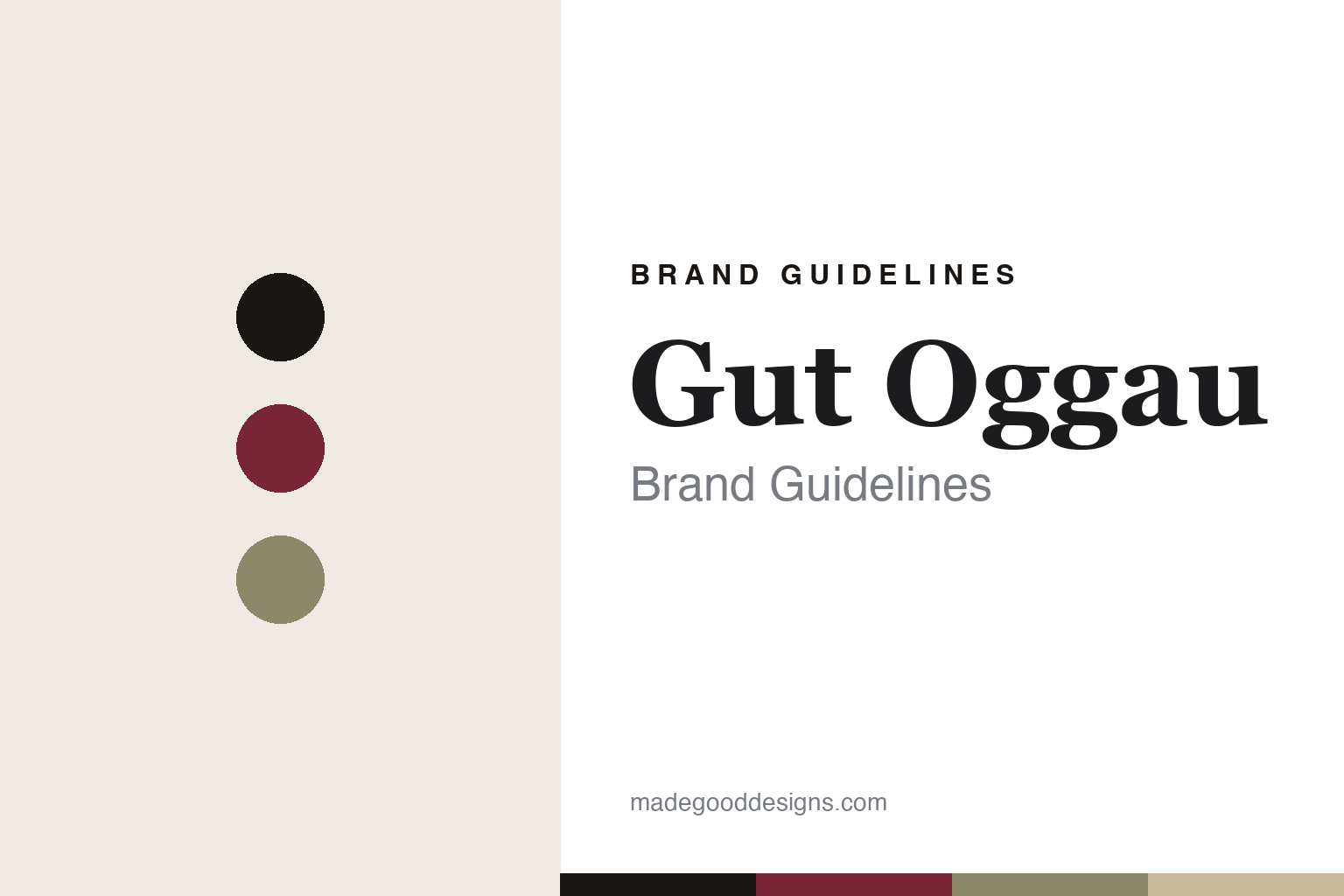 Gut Oggau brand guidelines cover — abstract colour-disc homage