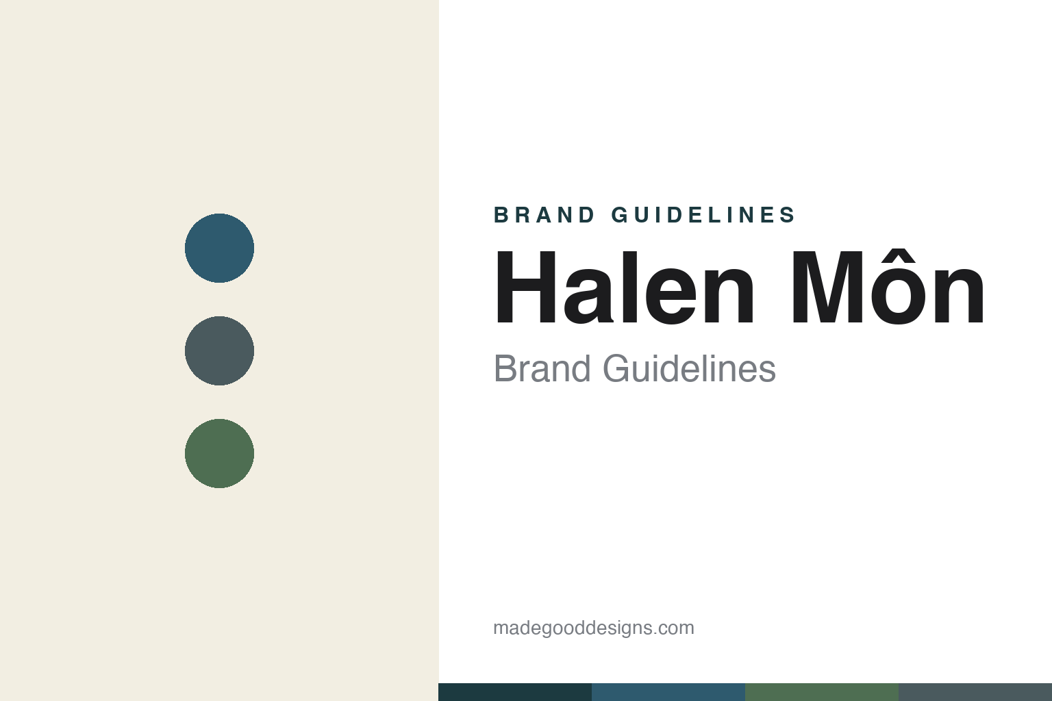 Abstract homage to Halen Mon: Menai-blue, slate and Welsh-green sea-salt discs and swatches (not a Halen Mon logo)