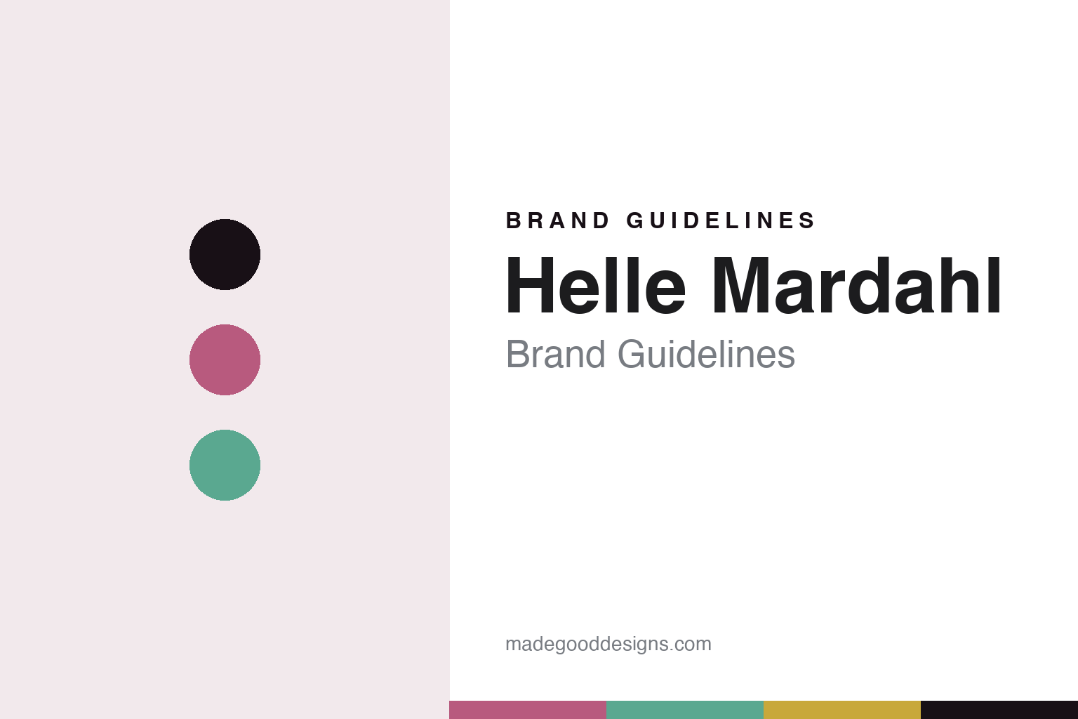 Abstract homage cover for Helle Mardahl Brand Guidelines — candy pink, mint and butter discs and colour band; no object or wordmark reproduced.