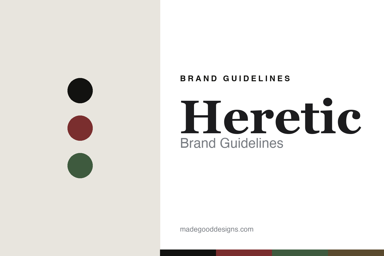 Abstract homage cover for Heretic brand guidelines — colour discs and swatches, not a Heretic asset
