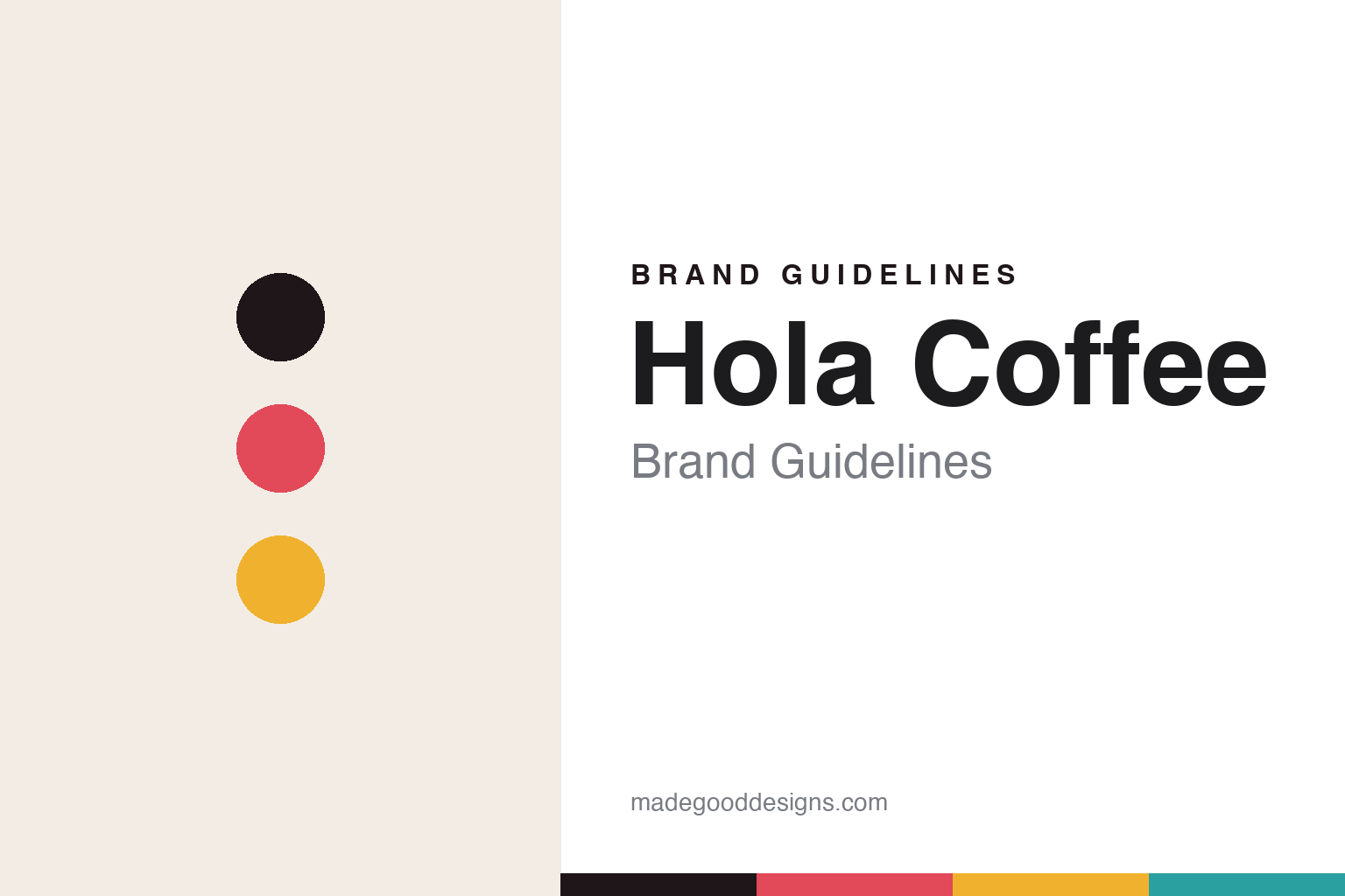 Hola Coffee brand guidelines — abstract colour-disc homage cover in coral and yellow