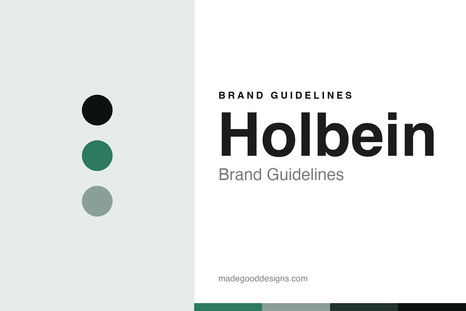 Abstract brand-guidelines cover for Holbein — viridian colour discs and pigment-texture swatches (original homage; not a Holbein colour, label or logo).