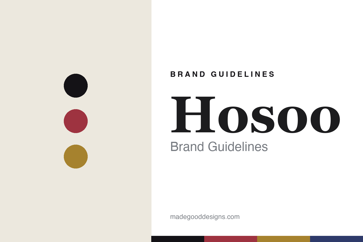 Hosoo brand guidelines cover — crimson-and-gold palette with abstract weave-texture homage (not the Hosoo Nishijin patterns)