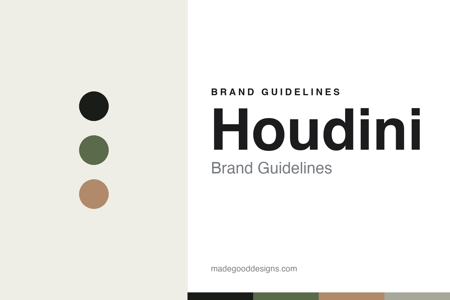 Houdini brand guidelines cover — abstract muted natural colour-disc homage (not the Houdini logo)