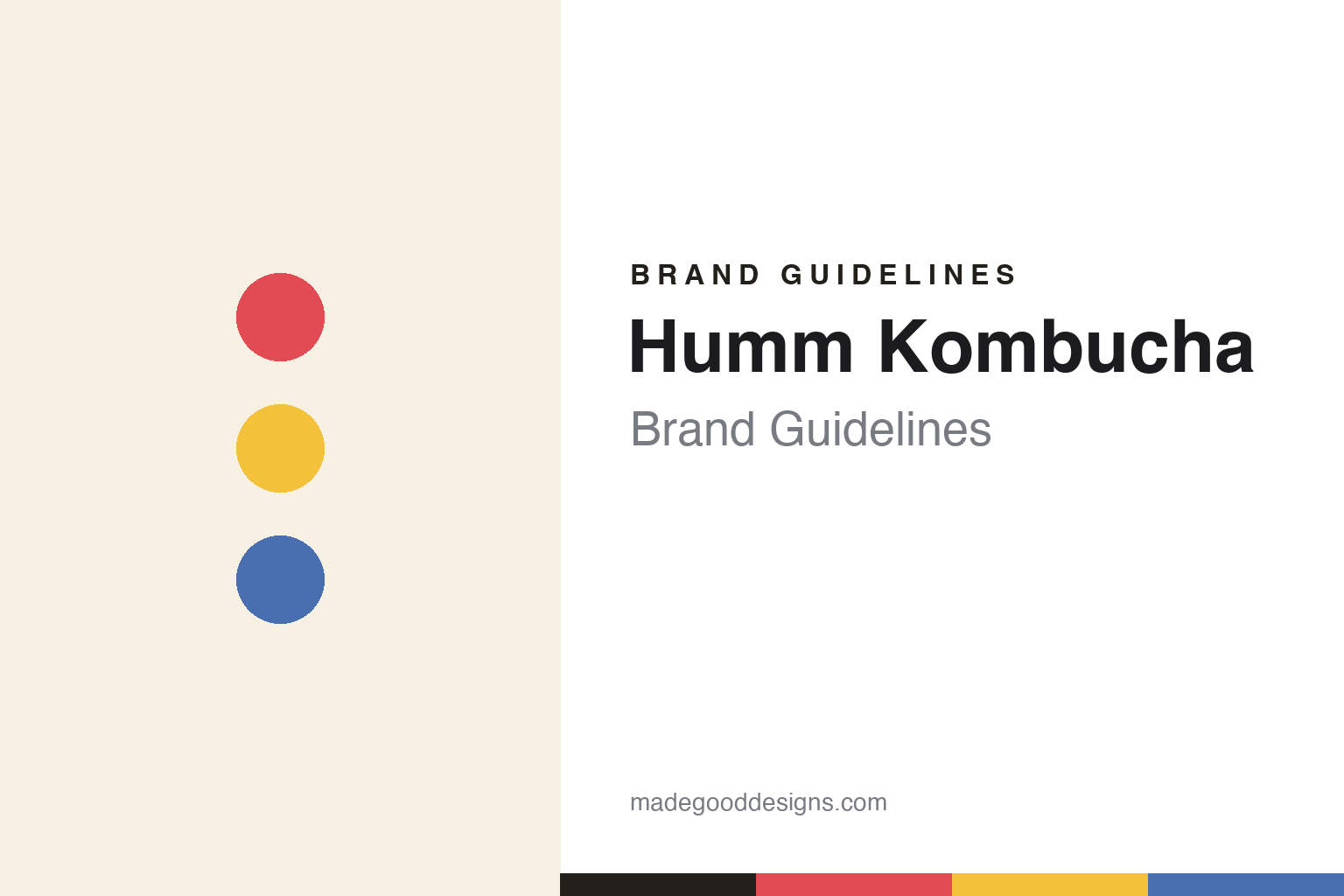Abstract homage to Humm Kombucha: bright strawberry-red, yellow and blueberry discs and swatches (not a Humm logo)