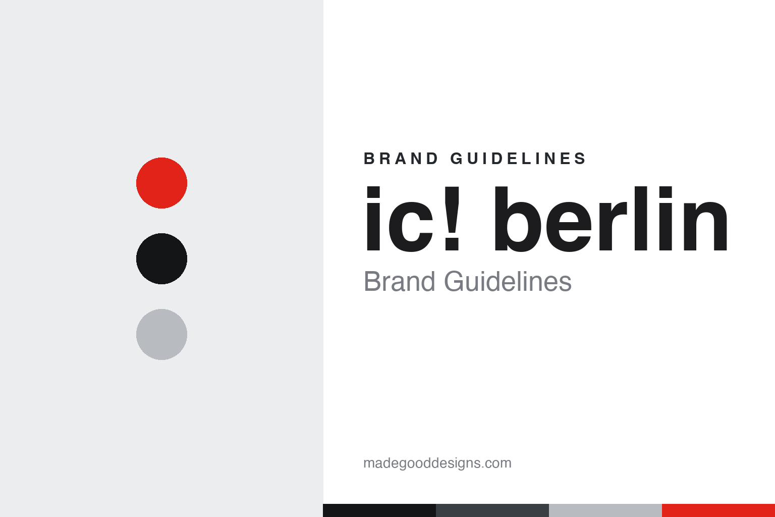 ic! berlin brand guidelines — abstract homage cover (steel and signal-red palette; not an ic! berlin asset)