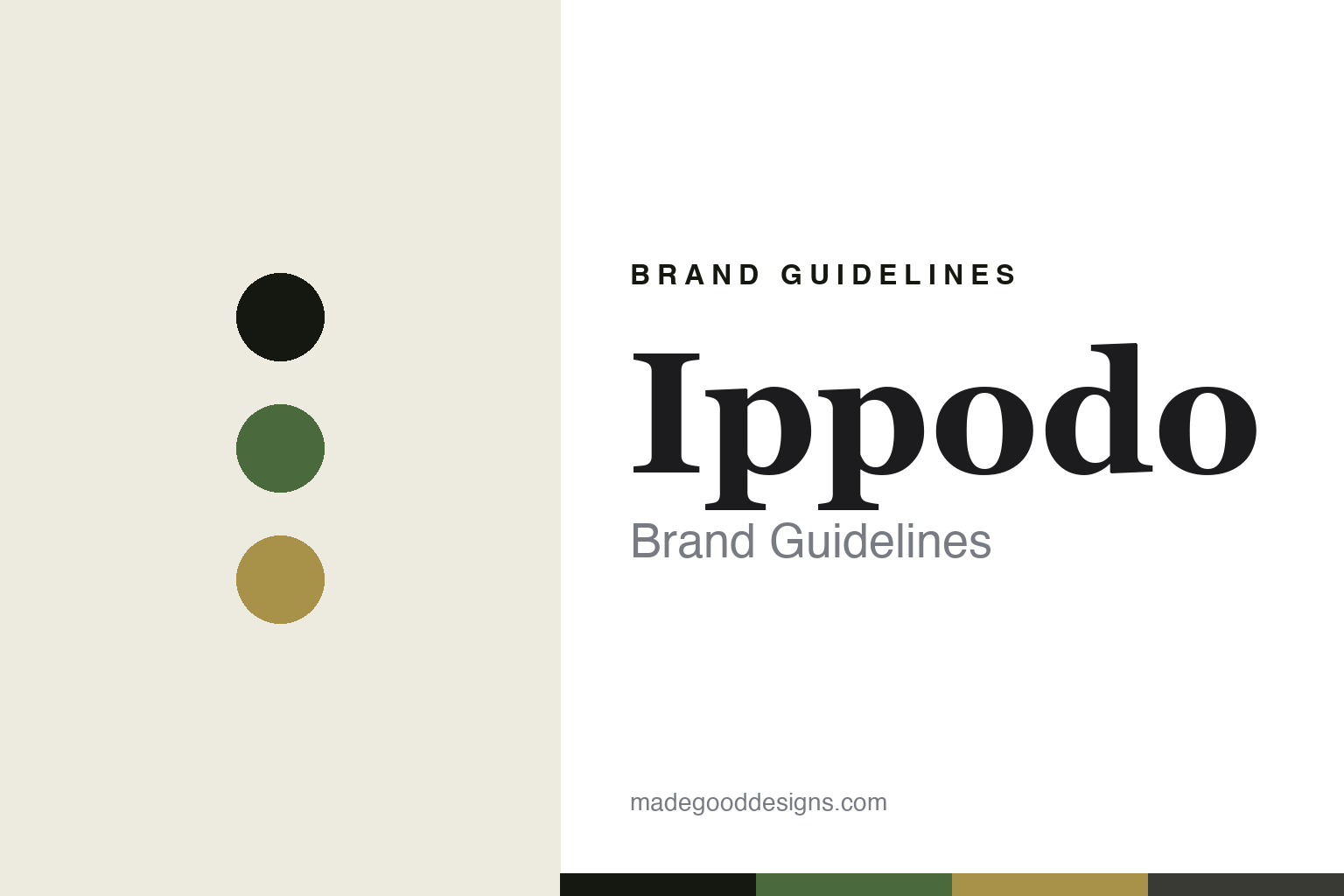 Ippodo brand guidelines — abstract colour-disc homage cover (matcha green and gold)