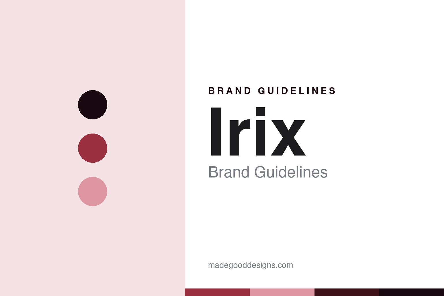 Irix brand guidelines — abstract homage cover in crimson, ink and rose; not an Irix product or logo