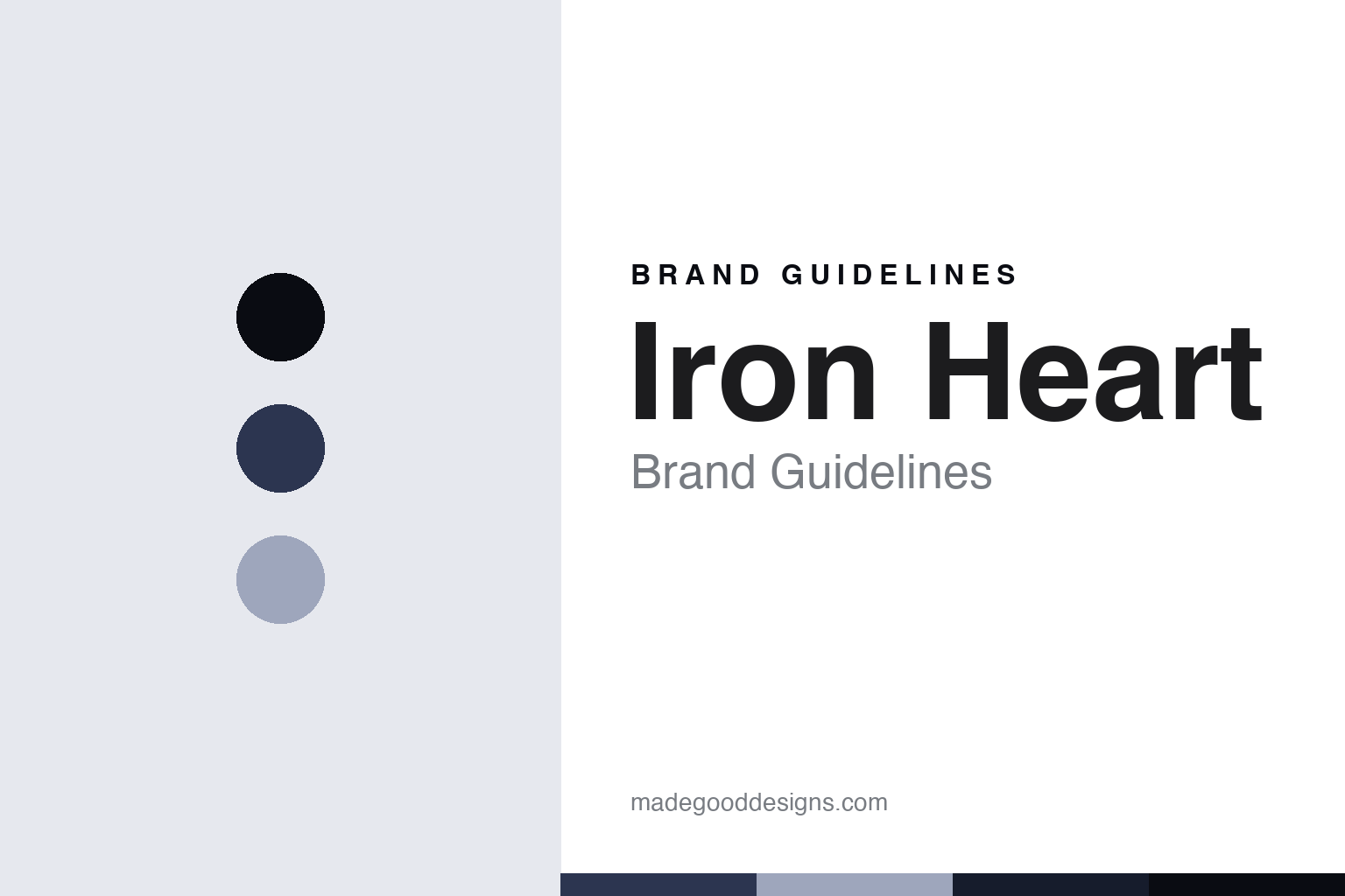 Iron Heart brand-guidelines cover — abstract heavy-indigo and slate colour discs on paper (original homage, no logo, garment or sashiko motif).