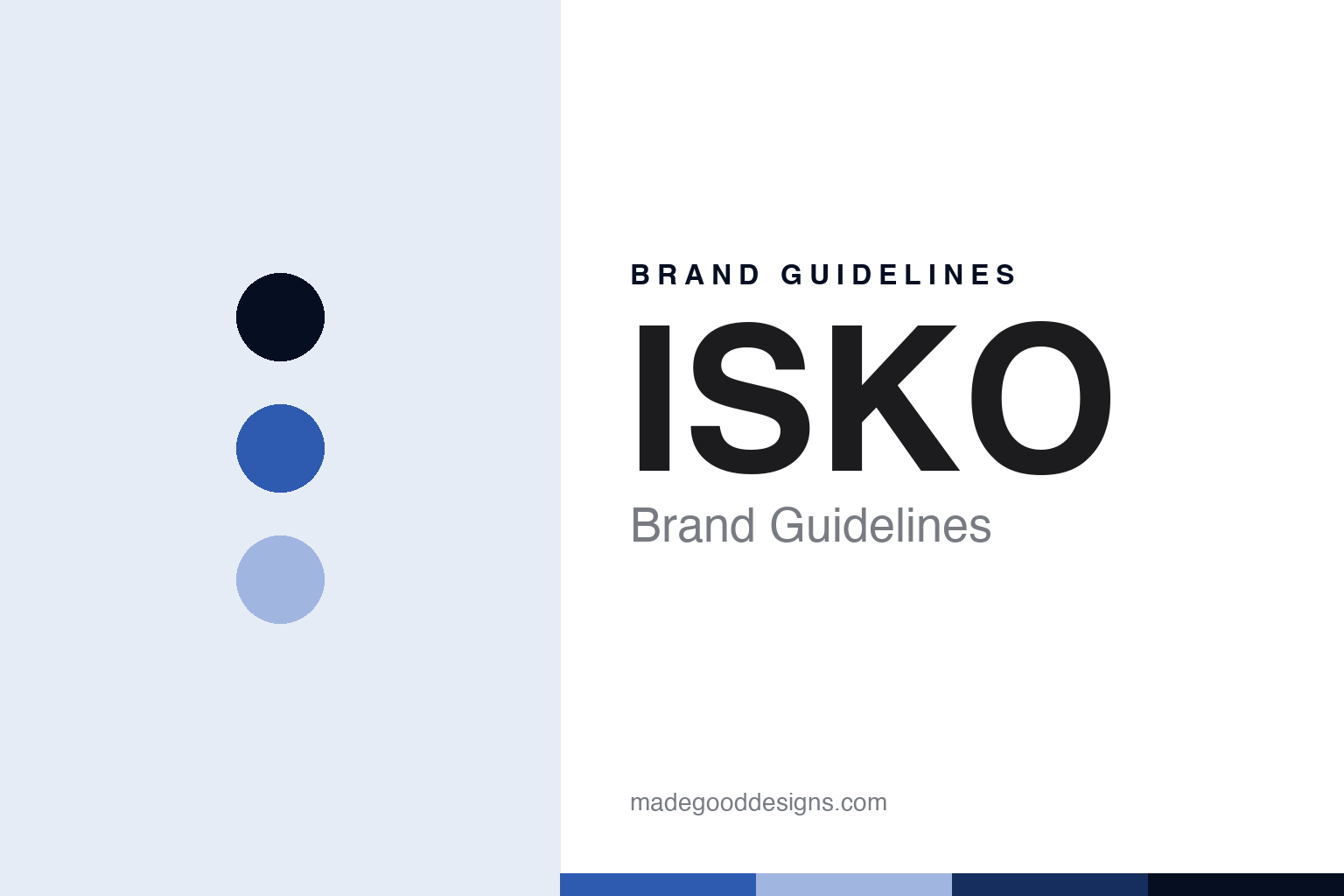 ISKO brand guidelines cover — abstract tech-blue and sky colour discs with a woven-denim texture homage (not an ISKO fabric, loom or technology mark).