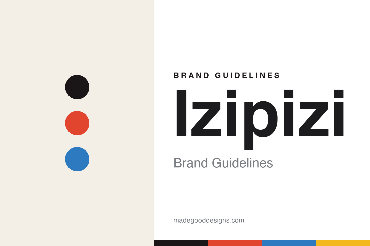 Izipizi brand guidelines — abstract colour-disc homage (vermilion and blue), not the Izipizi identity