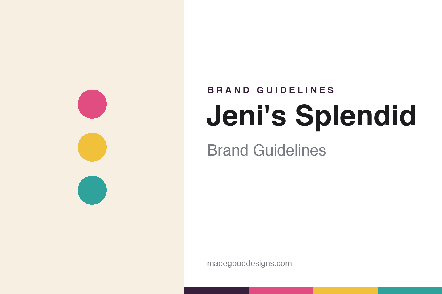 Abstract homage to Jeni's Splendid Ice Creams: colorful berry-pink, gold and teal flavor-coded discs and swatches (not a Jeni's logo)