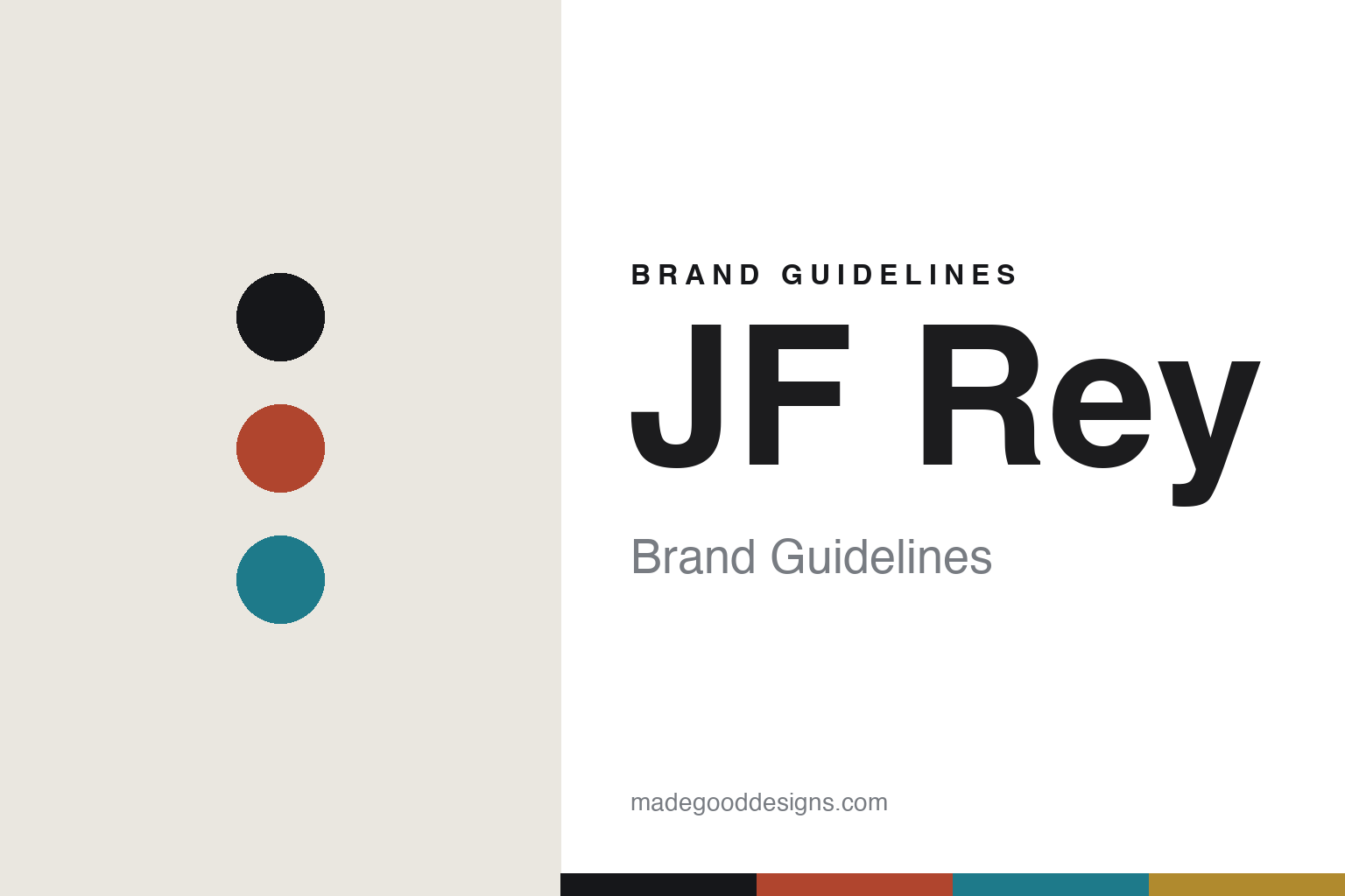 JF Rey brand guidelines — abstract colour-disc homage cover (not the JF Rey frame or wordmark)