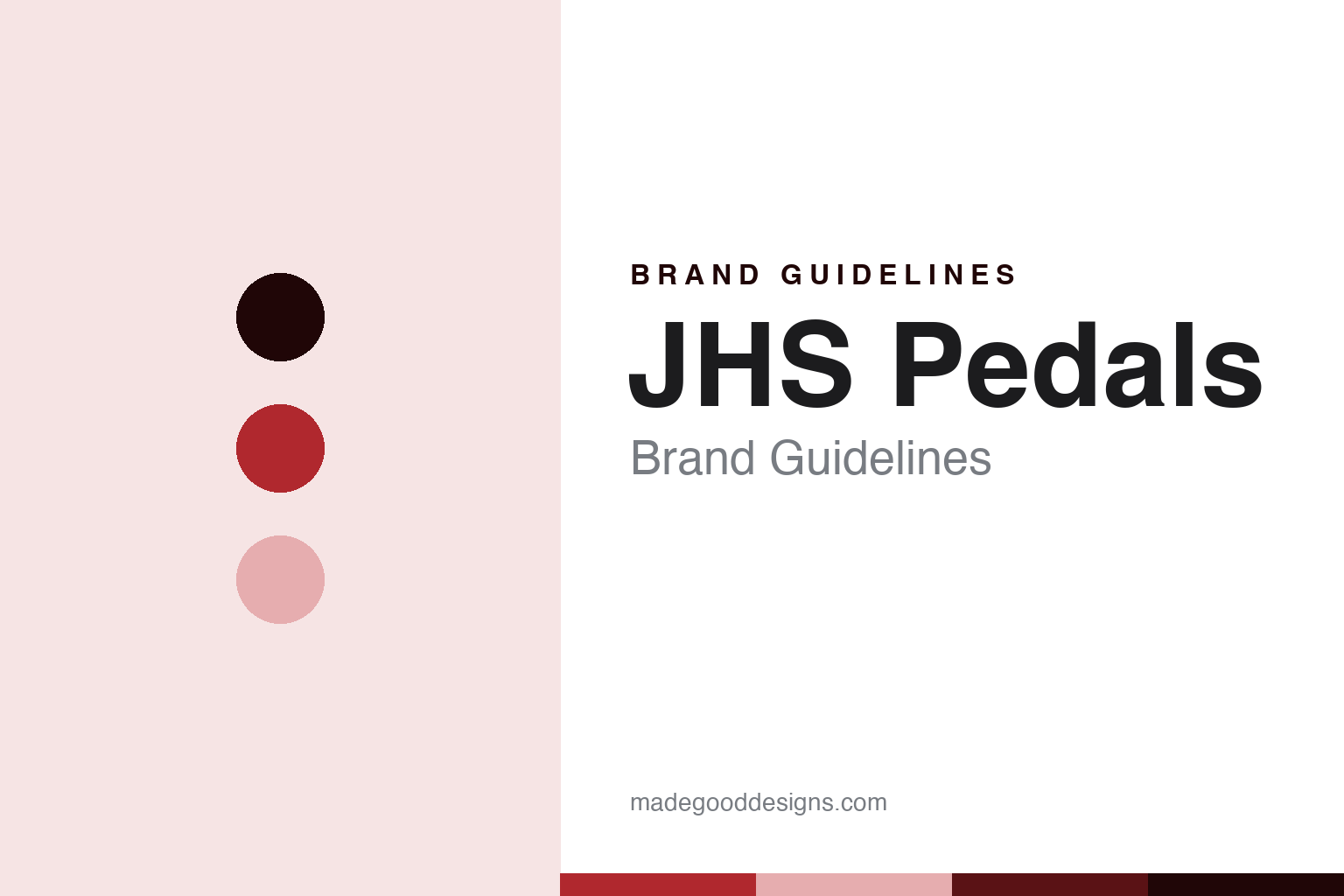 JHS Pedals brand guidelines cover — abstract crimson palette discs and circuit texture (homage, not the JHS logo or any pedal)