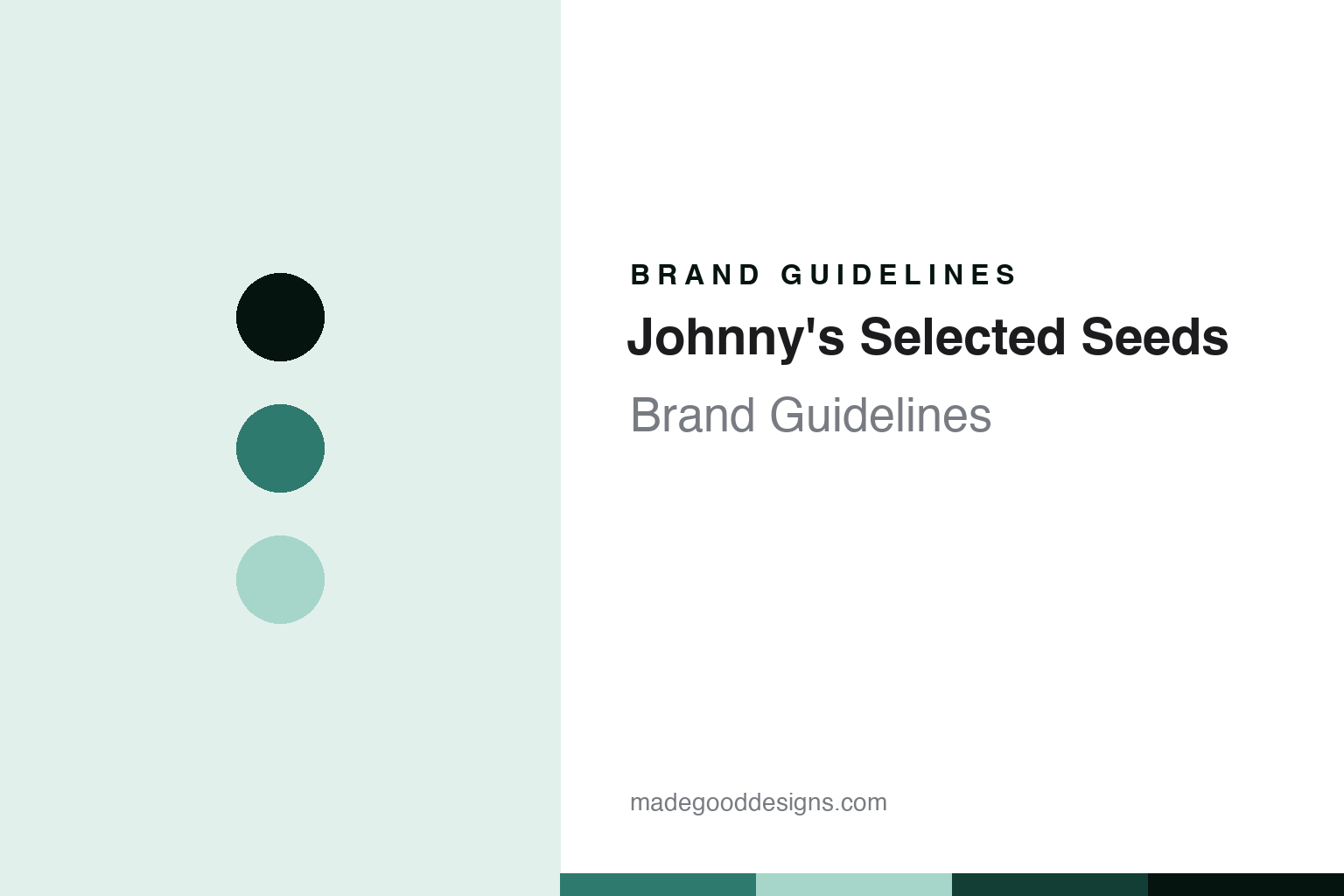Johnnys Selected Seeds brand guidelines - abstract Maine-teal colour discs and seed-packet-paper texture, an unofficial design homage