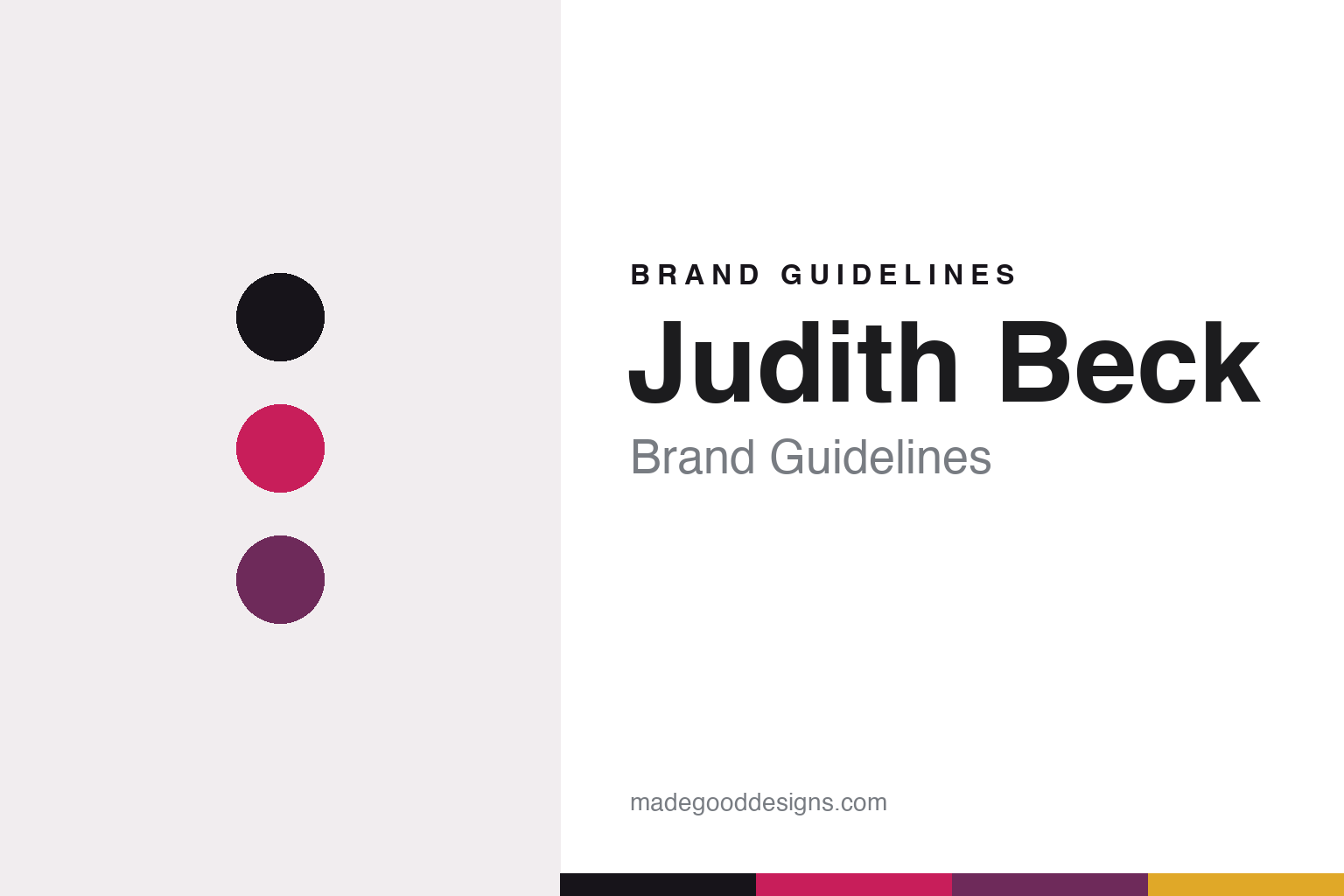 Judith Beck brand guidelines — abstract colour-disc homage cover in cerise and plum