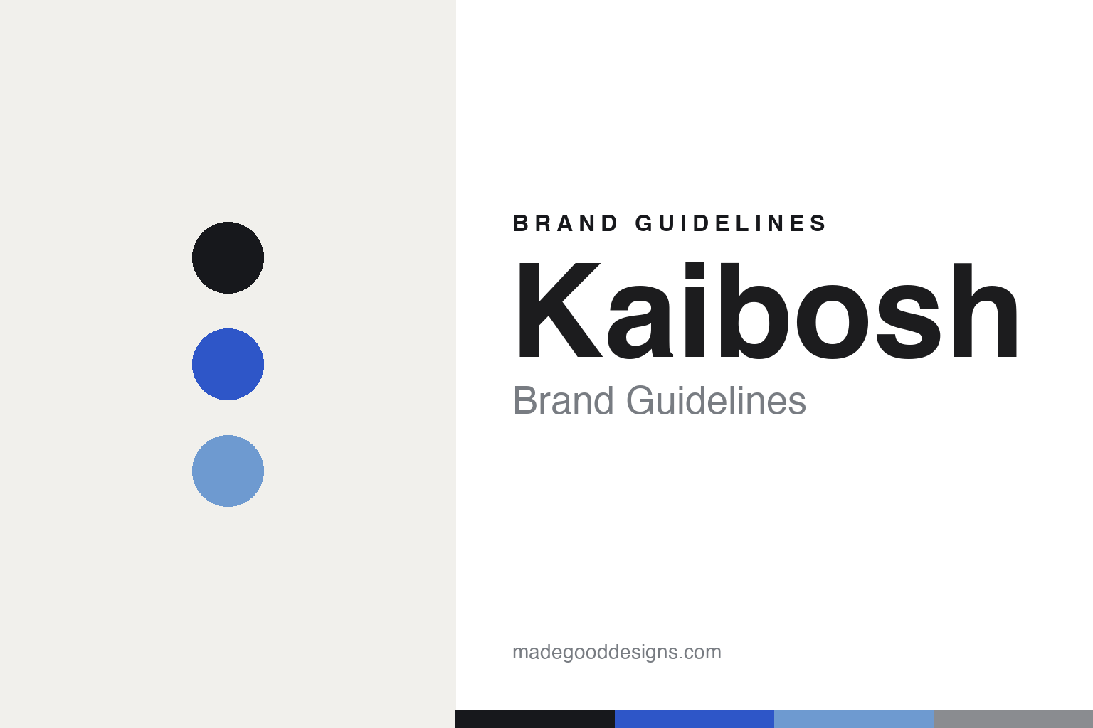 Kaibosh brand guidelines — abstract colour-disc homage (bold blue), not the Kaibosh identity