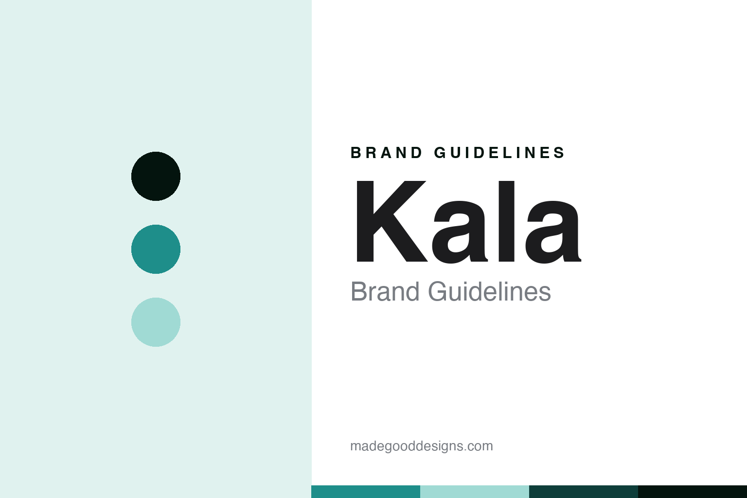Kala brand guidelines cover, abstract colour discs and wood-grain texture in island turquoise