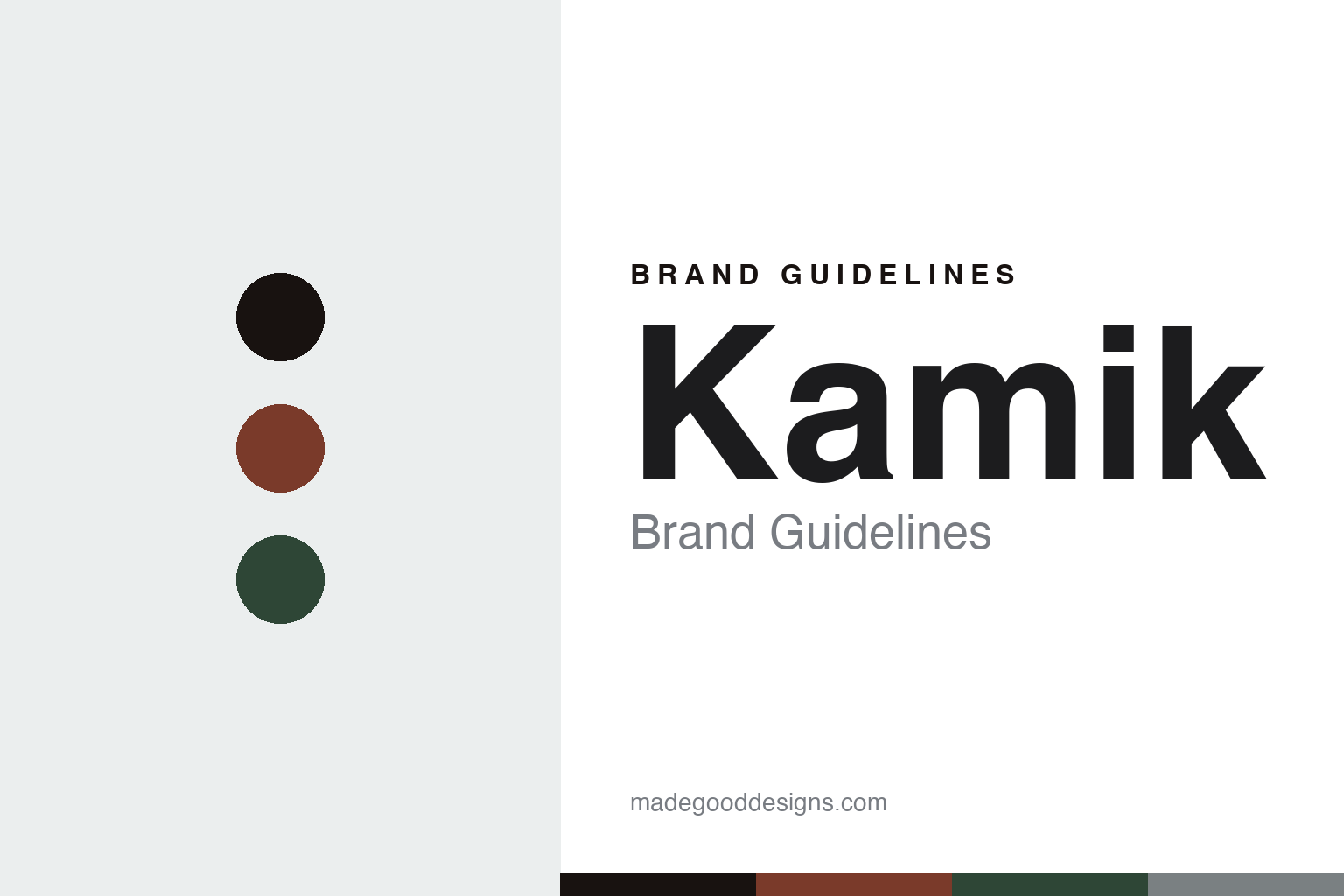 Kamik brand guidelines — abstract colour-disc homage cover (tundra brown and spruce)