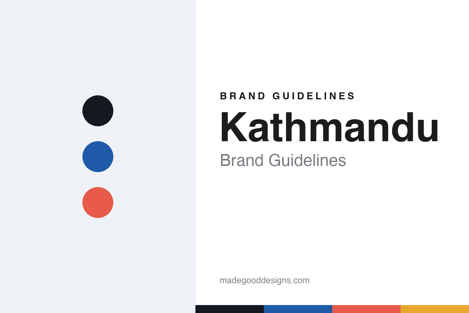 Kathmandu brand guidelines cover — abstract colour-disc homage