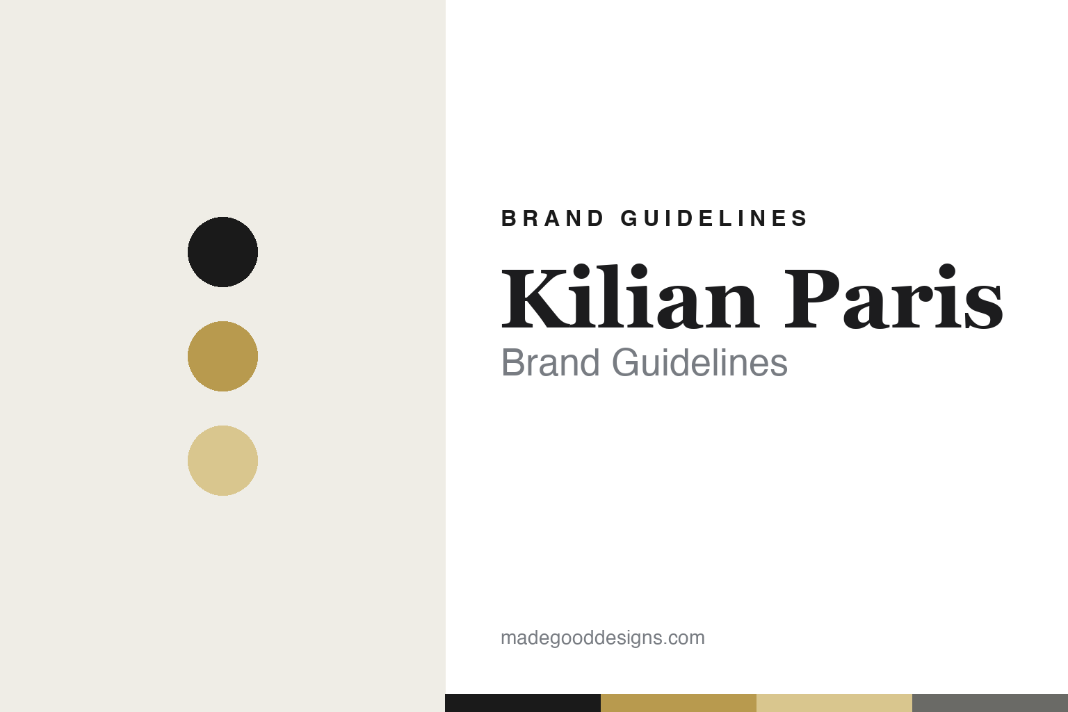 Kilian Paris brand guidelines — abstract black-and-gold homage cover