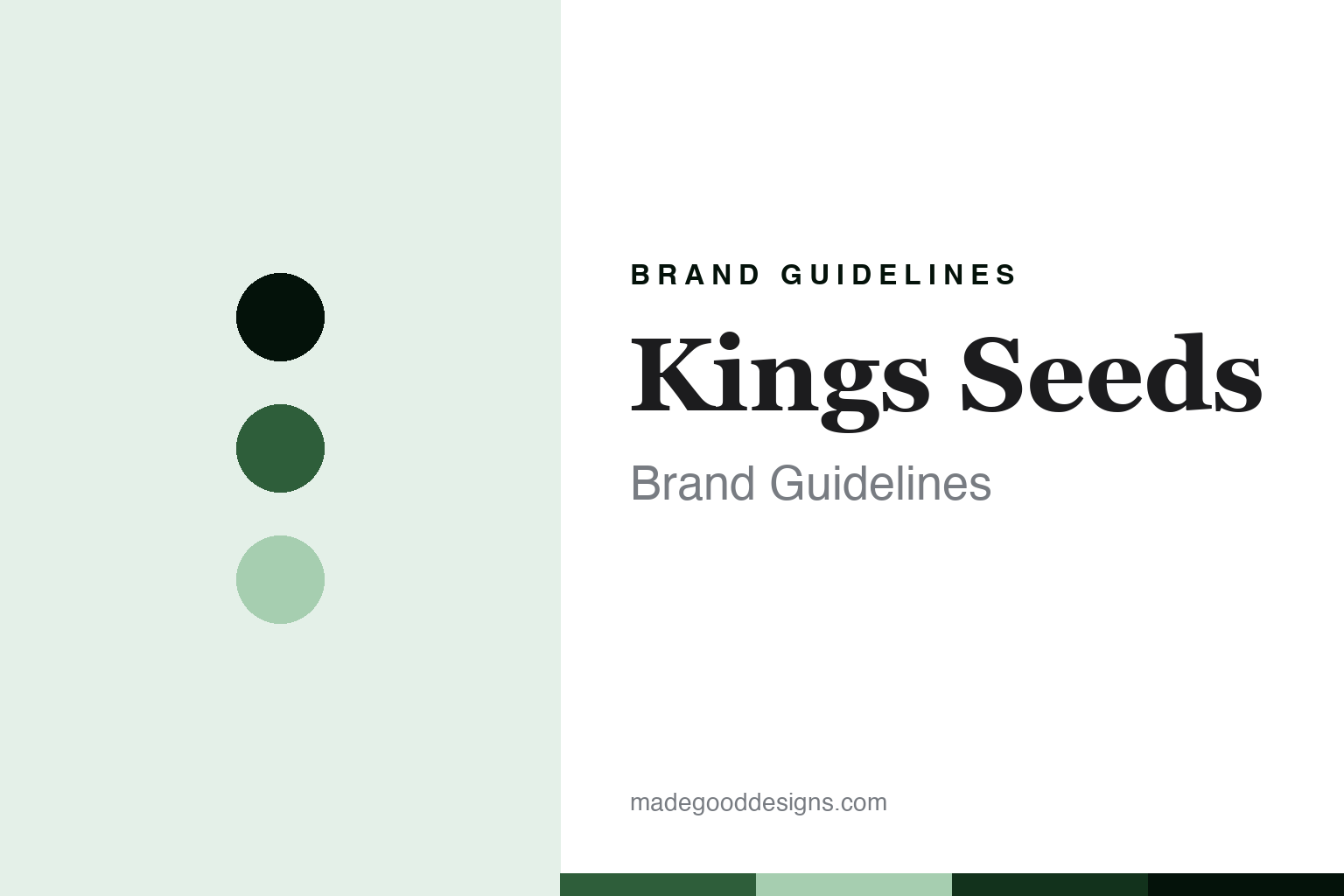 Kings Seeds brand guidelines - abstract Essex-green colour discs and seed-packet-paper texture, an unofficial design homage