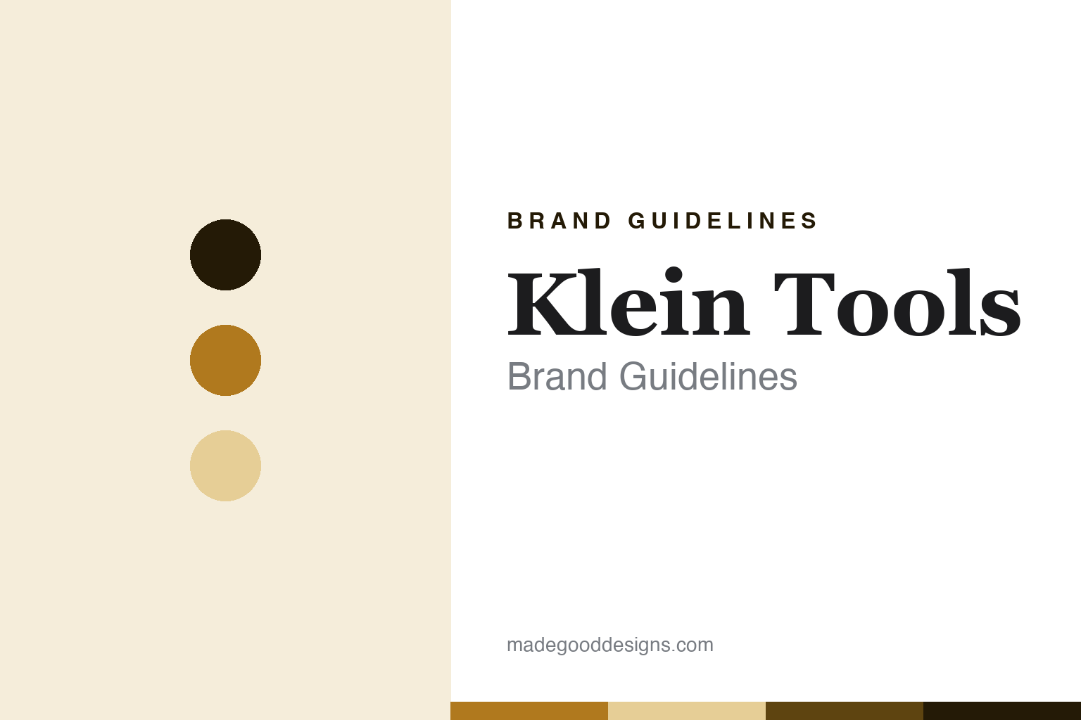 Klein Tools brand guidelines cover — abstract heritage-ochre palette discs and forged-steel texture (homage, not the Klein Tools logo)