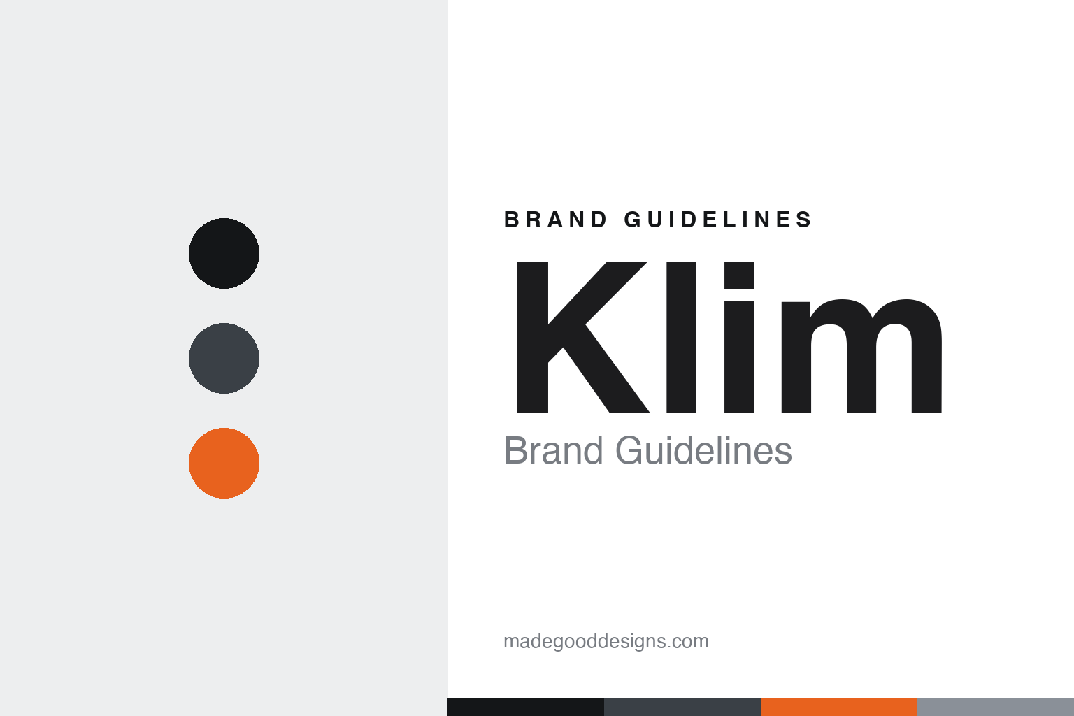 Klim brand guidelines cover — abstract colour-disc homage