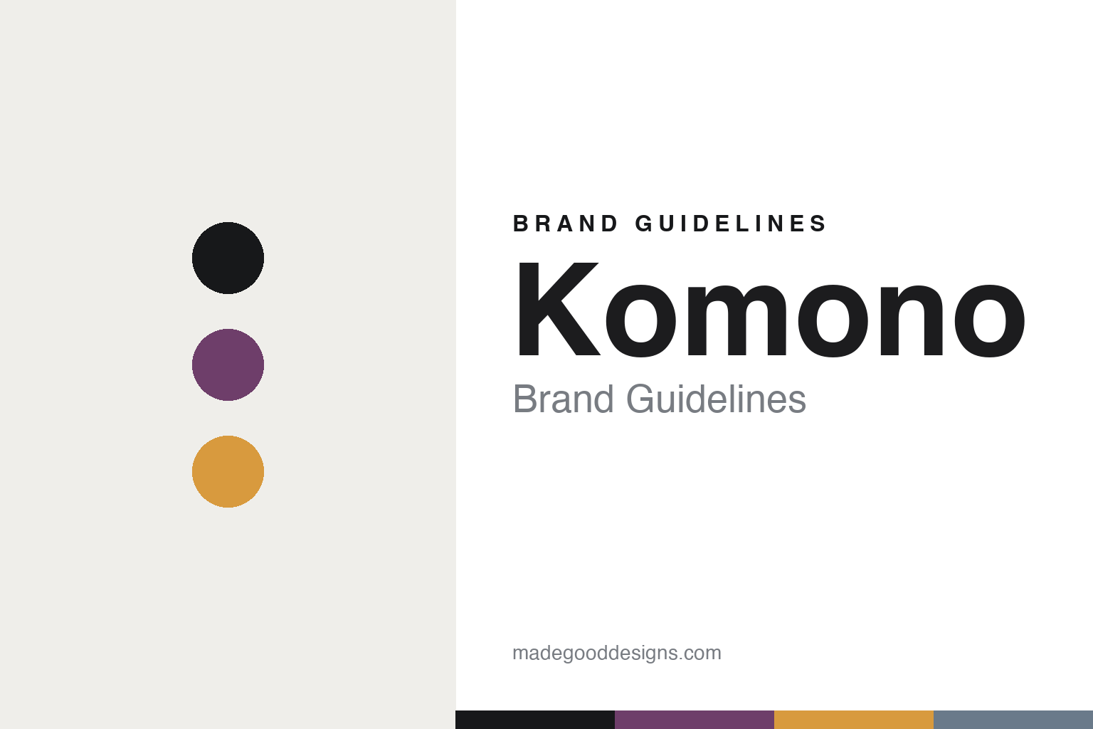 Komono brand guidelines — abstract colour-disc homage (plum and amber), not the Komono identity