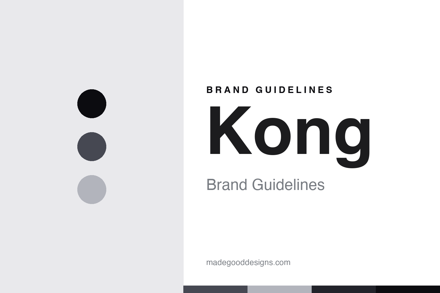 Kong brand guidelines — abstract homage cover in steel graphite and silver, carabiner-sans register