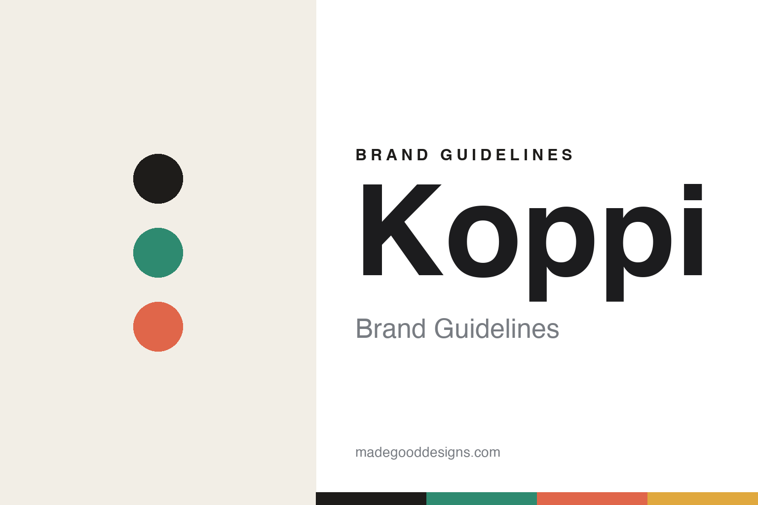 Koppi brand guidelines — abstract colour-disc homage (painted-teal and coral), not the Koppi labels