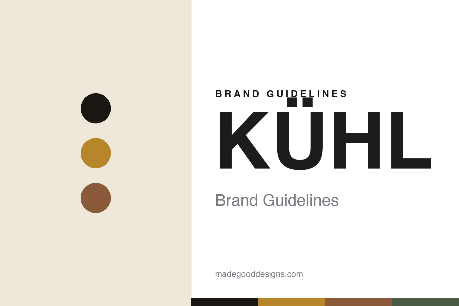 KUHL brand guidelines cover — abstract ochre-and-canyon colour-disc homage (not the KUHL logo)