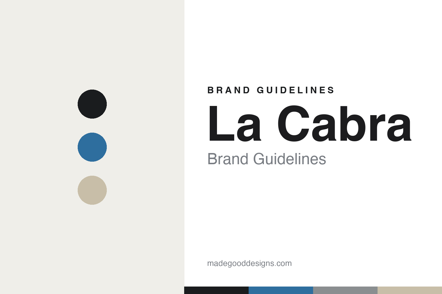 La Cabra brand guidelines — abstract colour-disc homage cover in cerulean and sand