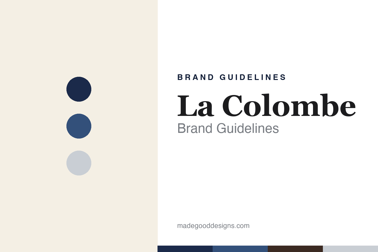 Abstract homage to La Colombe: navy-and-cream dove-café discs and swatches (not a La Colombe logo)