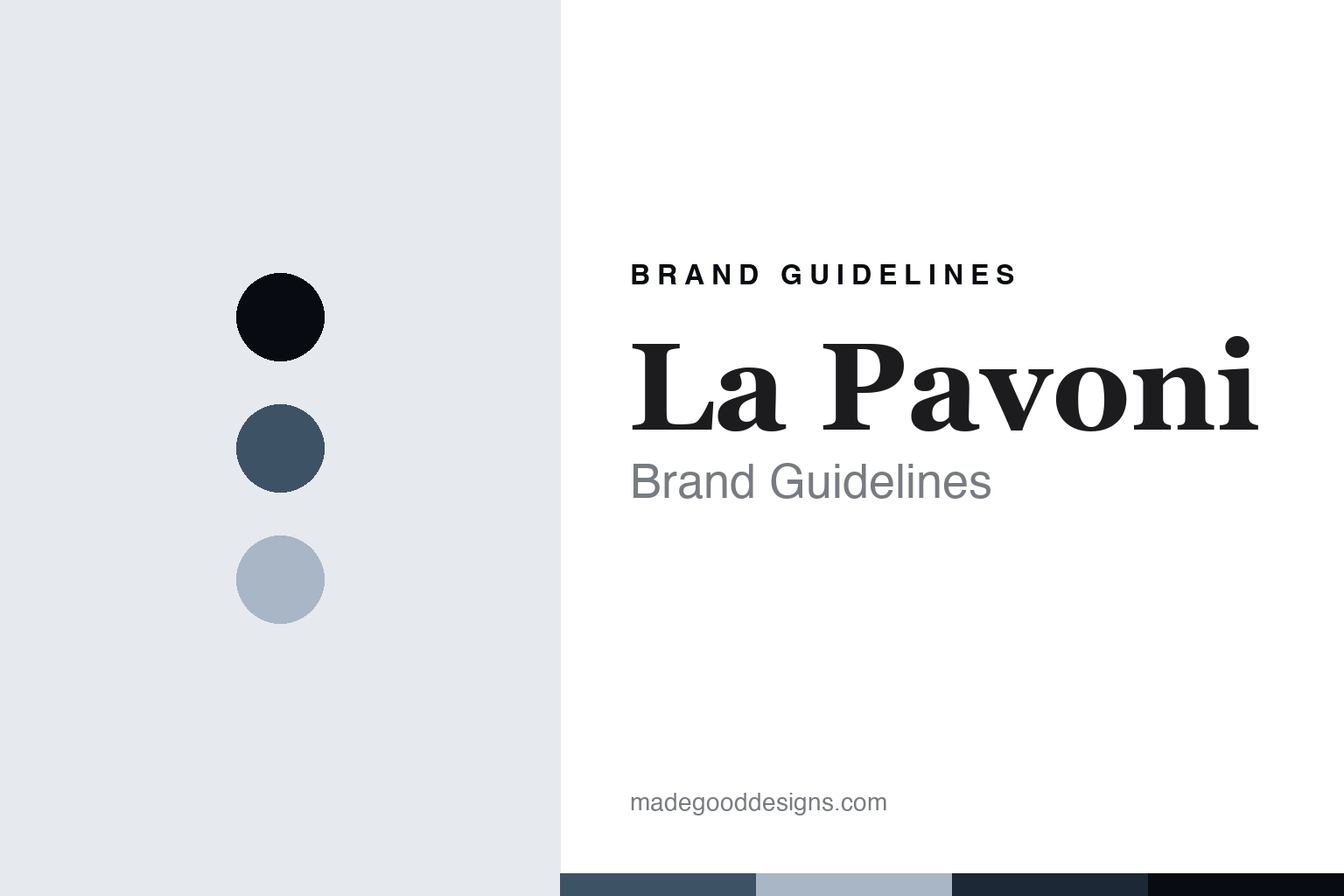 La Pavoni brand guidelines — abstract homage cover in steel blue, ink and silver; not a La Pavoni product or logo