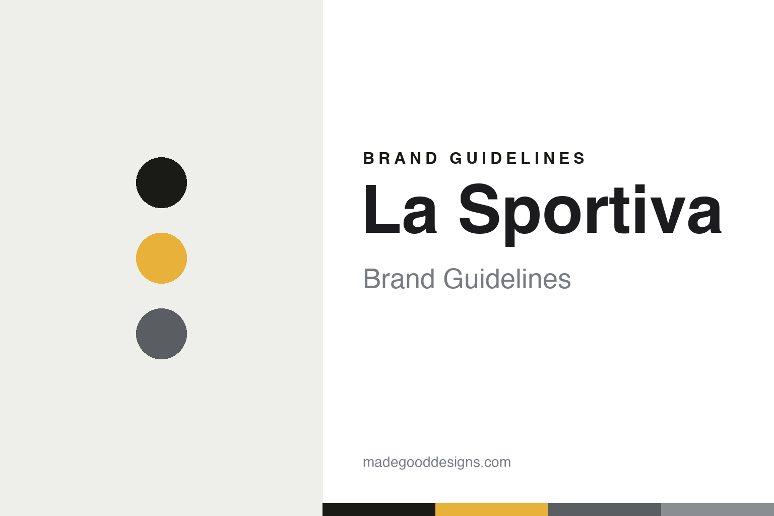 La Sportiva brand guidelines — abstract colour-disc homage cover (yellow and black)